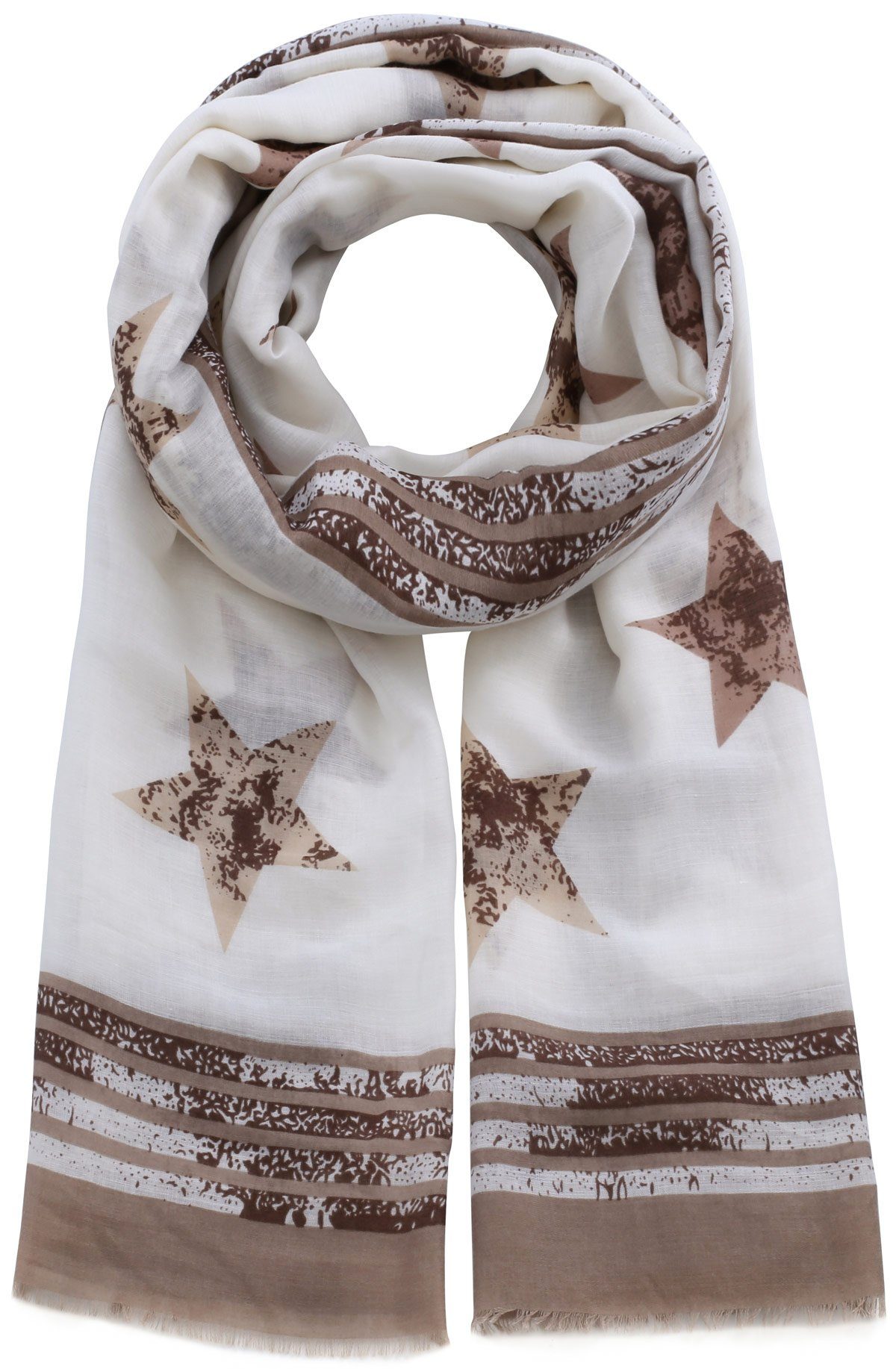 Faera Modeschal, Damen Schal Stars und Sterne weicher und leichter Damenschal beige