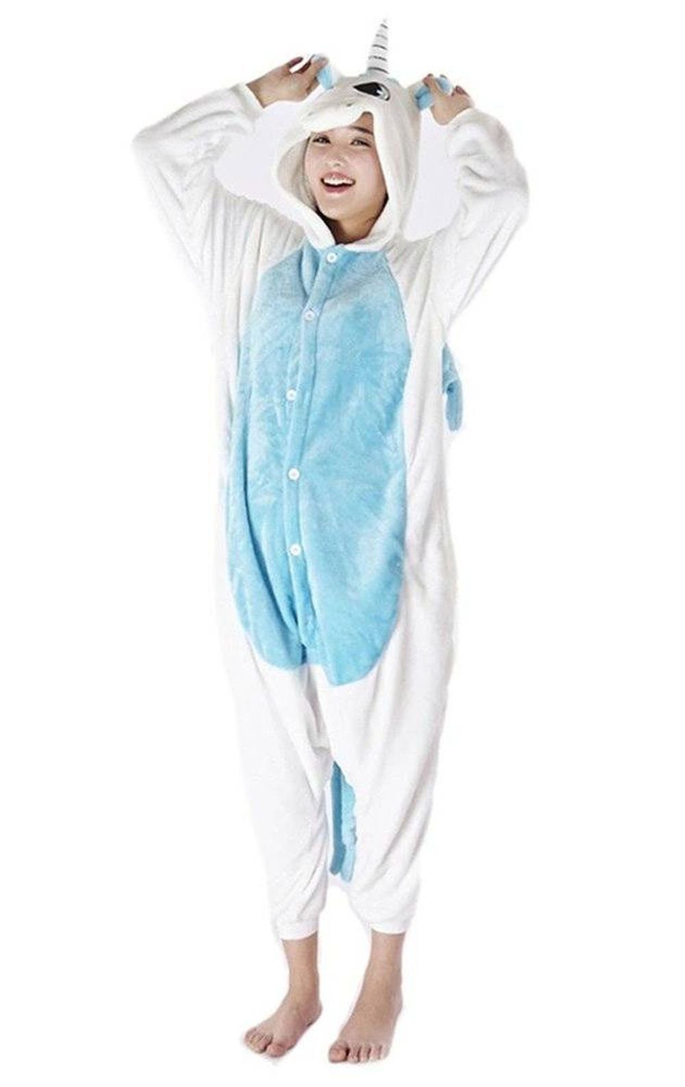 Katara Partyanzug Einhörner Jumpsuit Onesie Erwachsenen Kostüm S-XL, Karneval - Kostüm, Kigurumi - Einhorn weiß blau S (145-155cm)