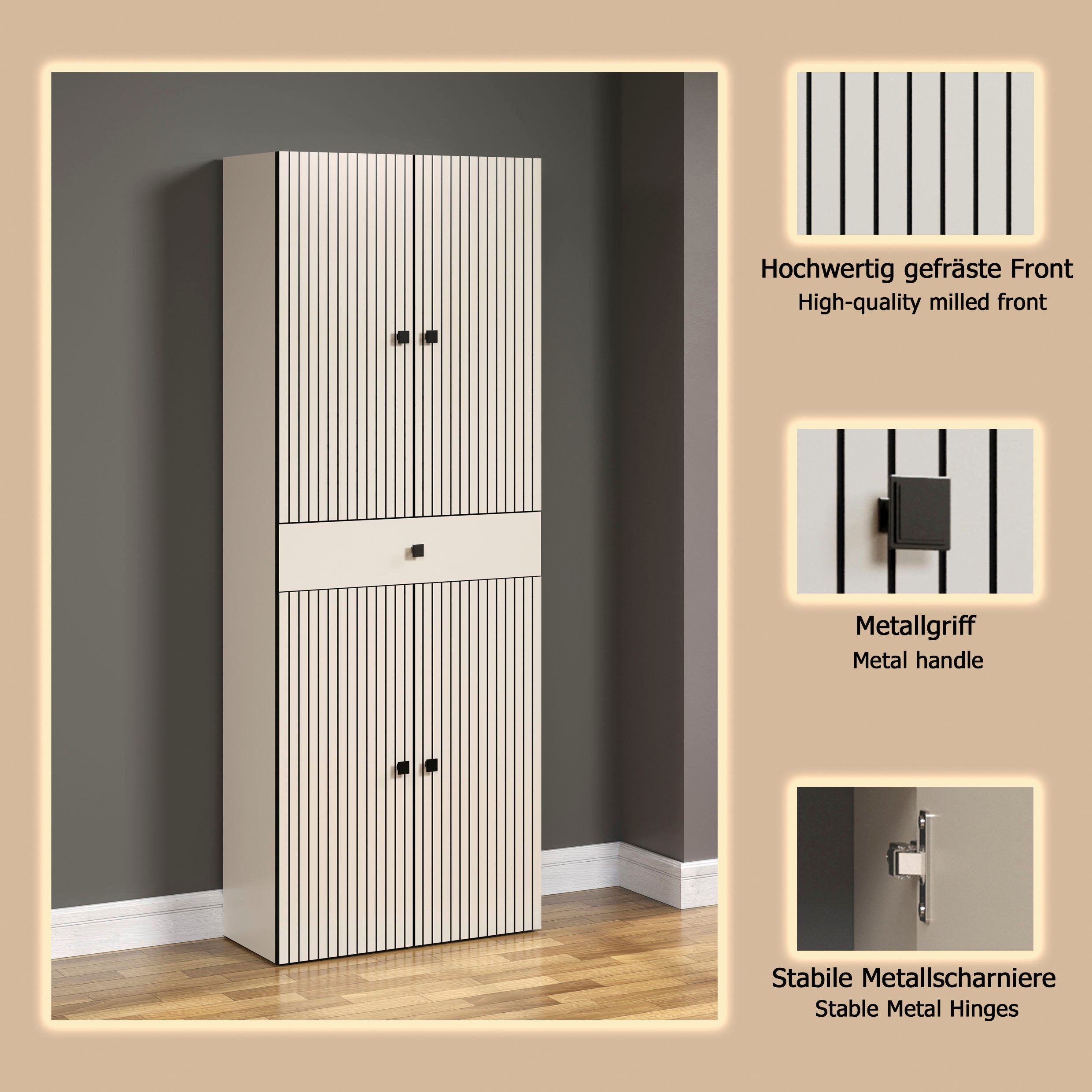 welltime Hochschrank Amrum Badezimmerschrank mit und ohne Schublade - (B/T/H) 40-70/31/186 cm – Bild 3 von 5