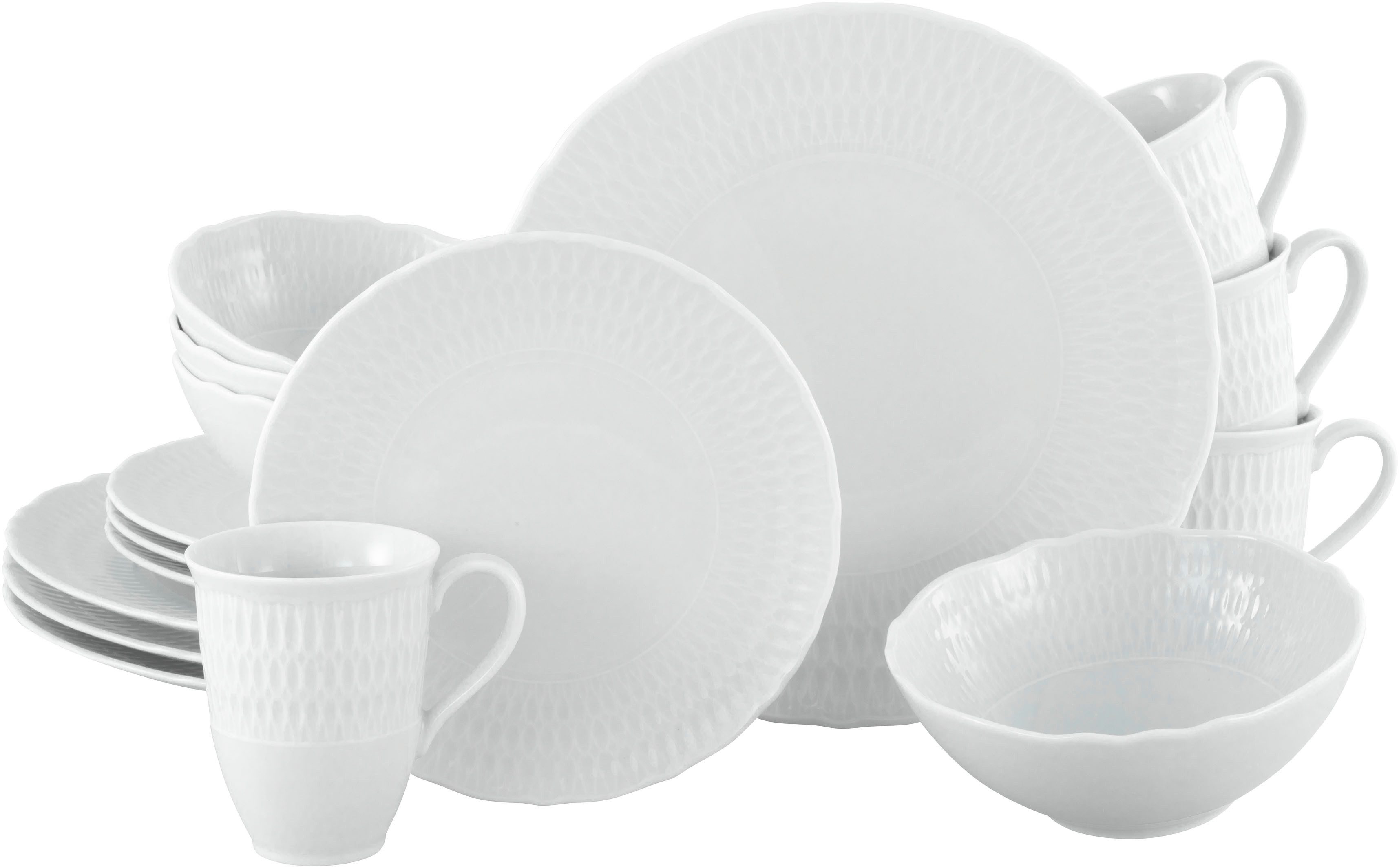 CreaTable Kombiservice Sofia, Kombi-Service 16 tlg (16-tlg), 4 Personen, Porzellan, Klassisch-elegantes Relief