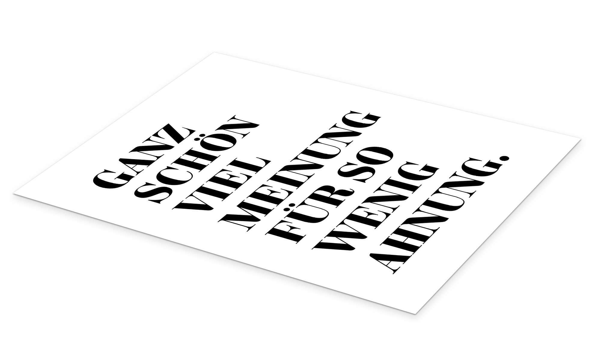 Posterlounge Wandbild Ganz schön viel Meinung für so wenig Ahnung., Typobox, erhältlich als Poster, Leinwandbild, Wandsticker oder Acrylglasbild