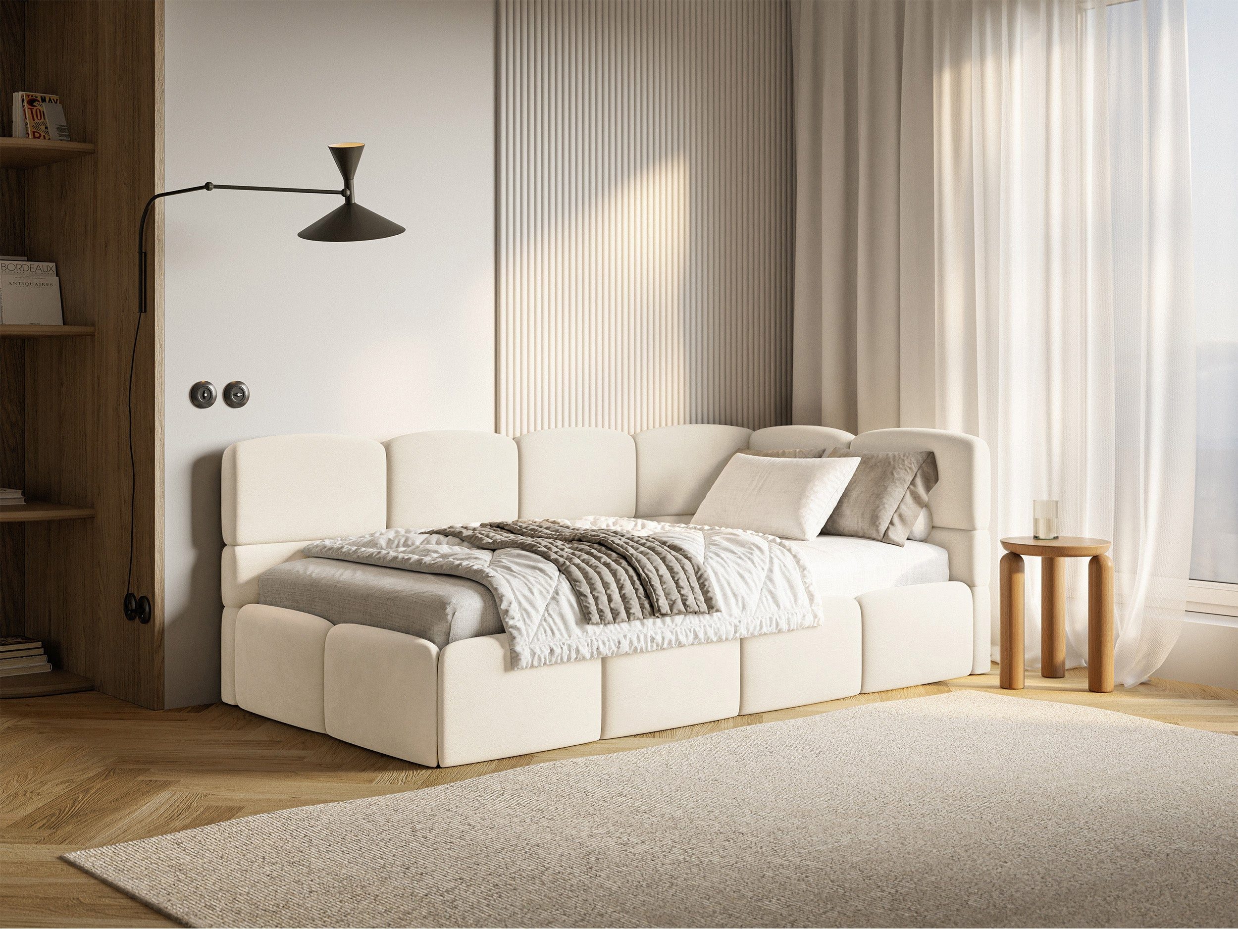 Selsey Jugendbett CLOUDY, mit Kopfteil, Matratze & Stauraum, Easy-Clean-Velours, 120x200 cm