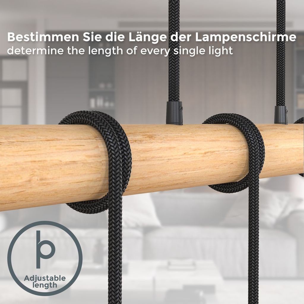 vintage Pendelleuchte Pendellampe und Metall Leuchtmittel B.K.Licht ohne retro-Hängelampe schwarz BKL1339, E27 Pendelleuchte Holz Leuchtmittel, ohne LED 5-flammige matt