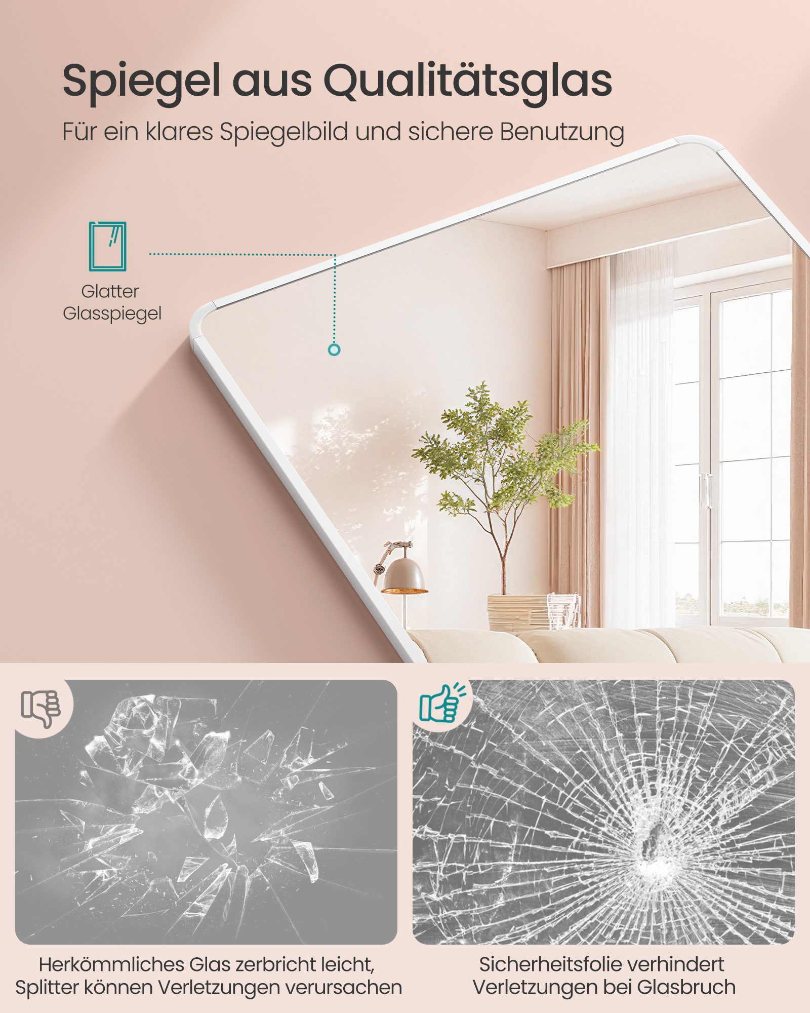 SONGMICS Standspiegel Ganzkörperspiegel mit saughaftem, verschiebbarem Vergrößerungsspiegel, Ganzkörperspiegel, 160 x 50 / 140 x 40 cm, stehend oder wandmontiert