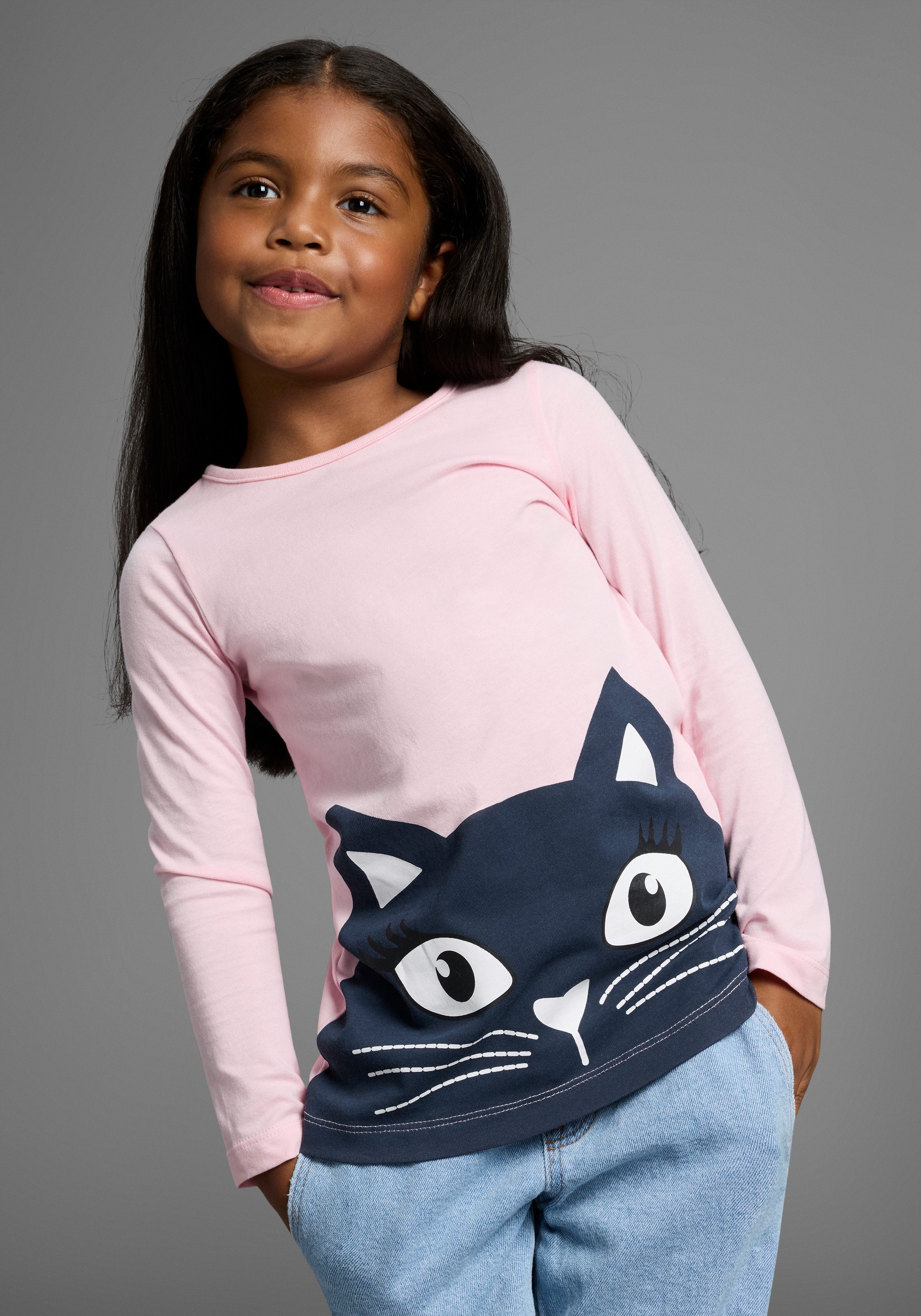 KIDSWORLD Langarmshirt für kleine Mädchen (2-tlg., 2er-Pack) Langarm, lässige Passform