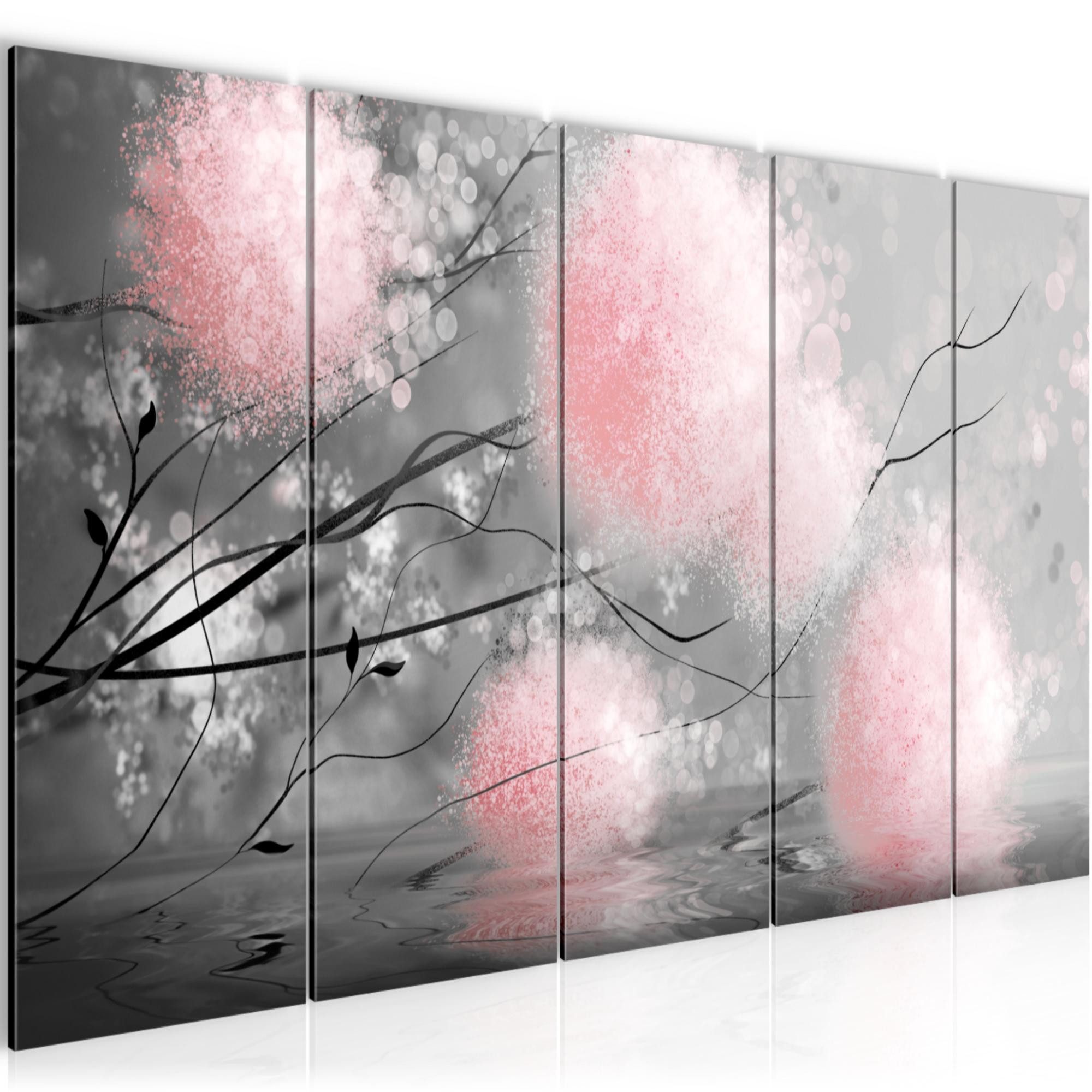 Runa Art Wandbild Pusteblumen Schlafzimmer Grau Rosa 5 Teilig Made in Germany 044255b, 200L x 80B cm