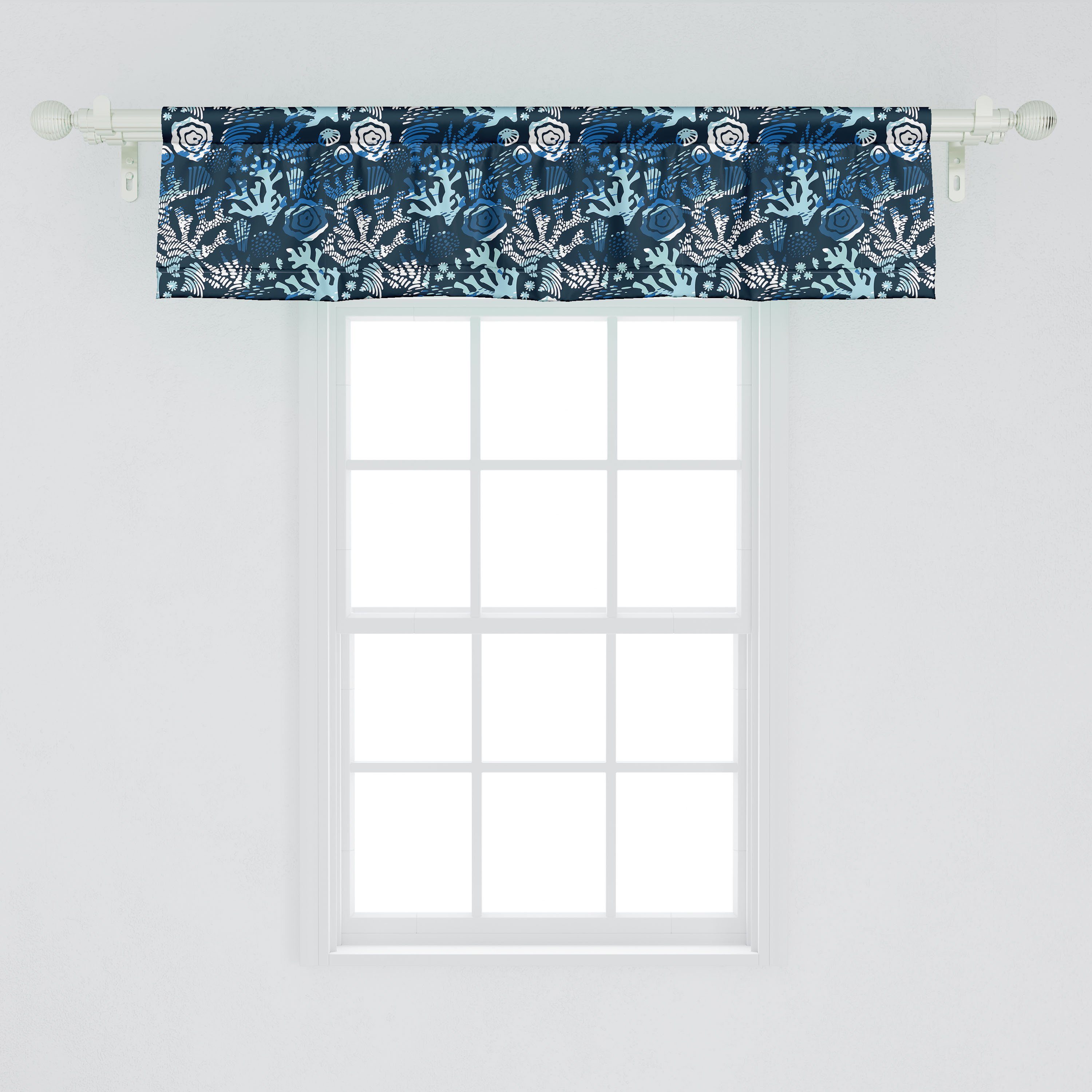 Scheibengardine Vorhang Volant für Dekor Abakuhaus, Schlafzimmer Microfaser, Unterwasser- Corals Küche mit Tiefseeblau Stangentasche