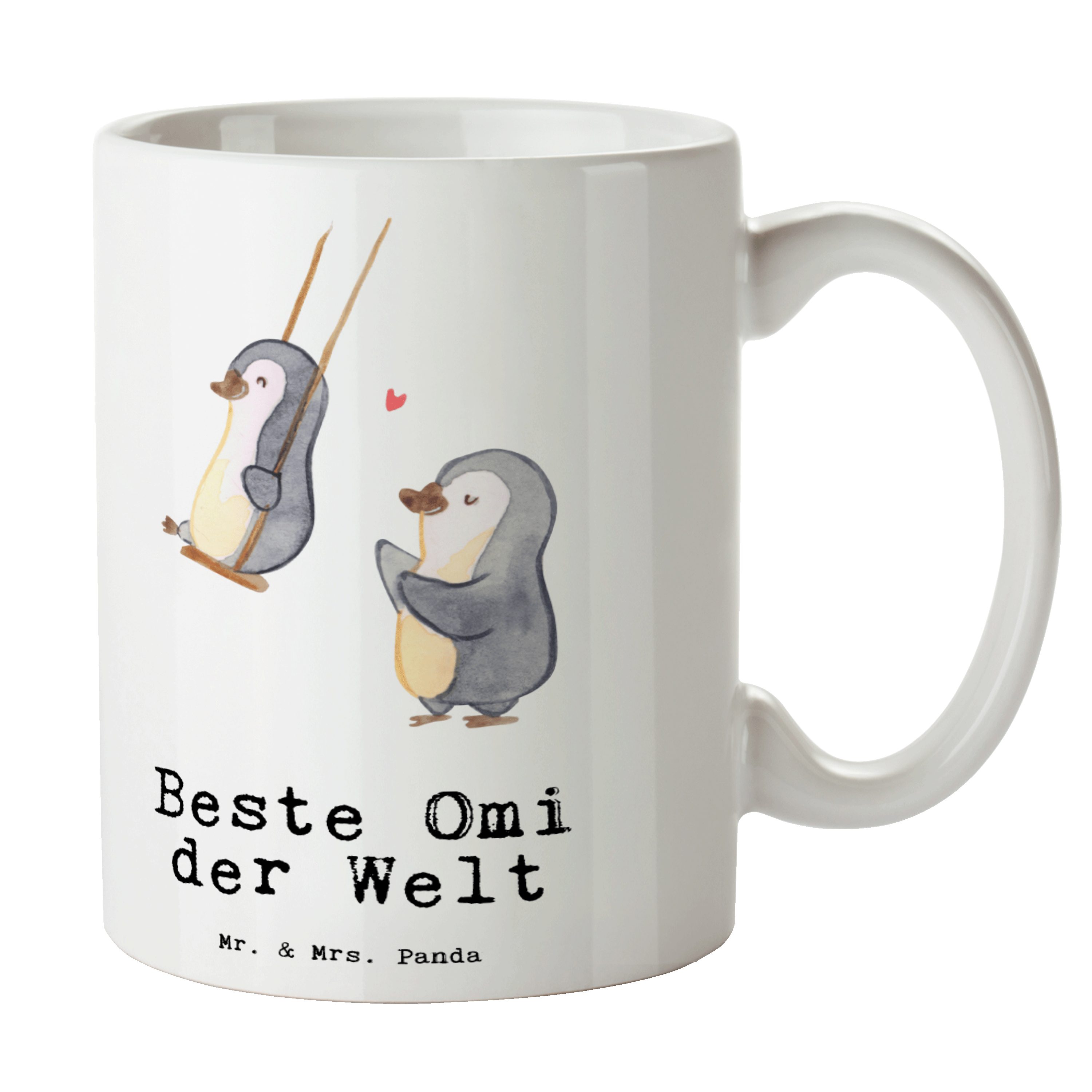 Mr. & Mrs. Panda Tasse Pinguin Beste Omi der Welt - Weiß - Geschenk, Enkelin, Freude machen, Danke, Kaffeetasse, Geschenktipp, Büro, Geburtstagsgeschenk, Mitbringsel, Ommi, Keramik