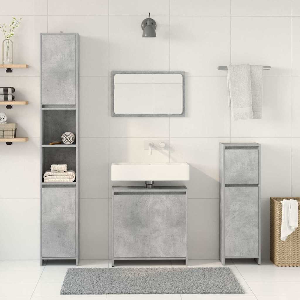 vidaXL Badezimmer-Set 4-tlg. Badmöbel-Set Betongrau Holzwerkstoff, günstig online kaufen