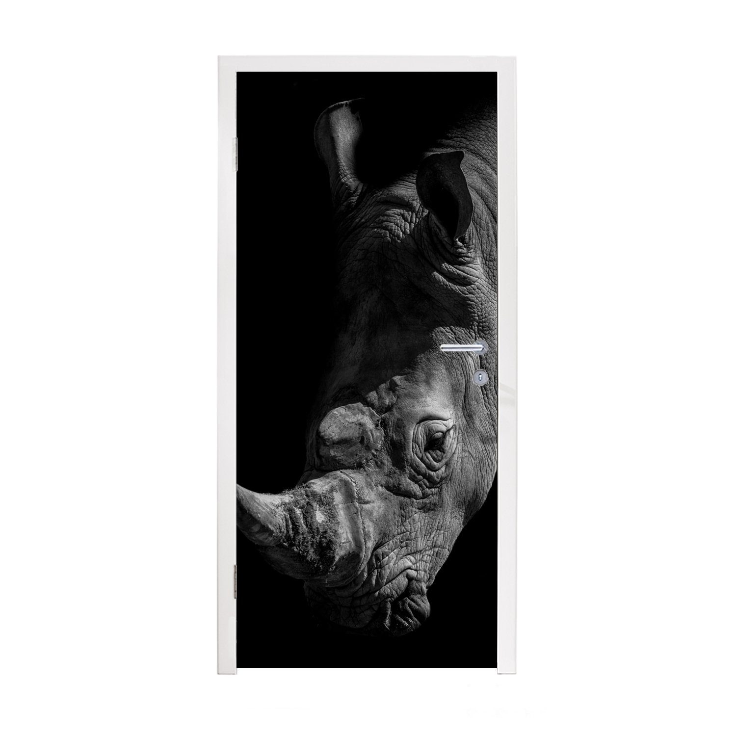 MuchoWow Türtapete Nashorn - Wildtier - Porträt, Matt, bedruckt, (1 St), Fototapete für Tür, Türaufkleber, 75x205 cm