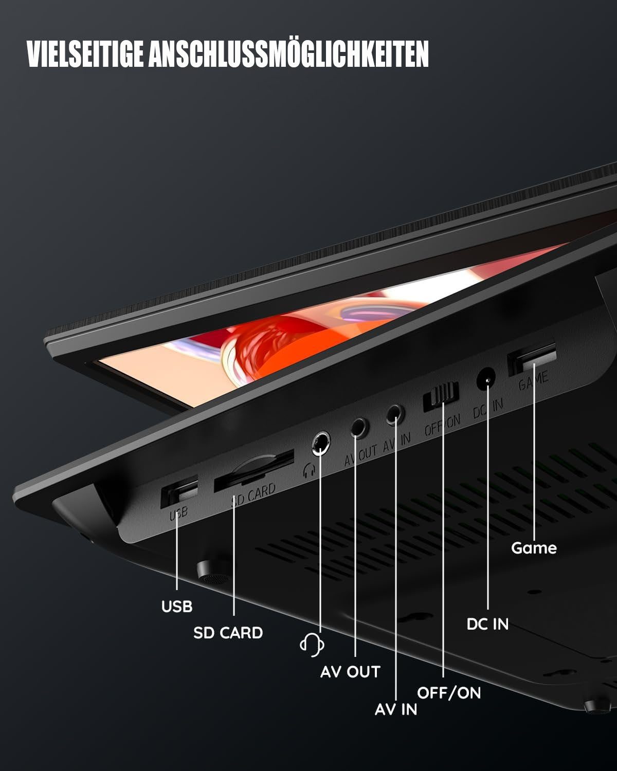 Boifun 15,7’’ Tragbarer DVD Player mit 14,1’’ HD Display, 6 Stunden Batterie Portabler DVD-Player (1366*768 resolution, 32 GB Festplatte, Unterstützt FM-Transmitter, Sync-TV, USB, TF-Karte alle Regionen)