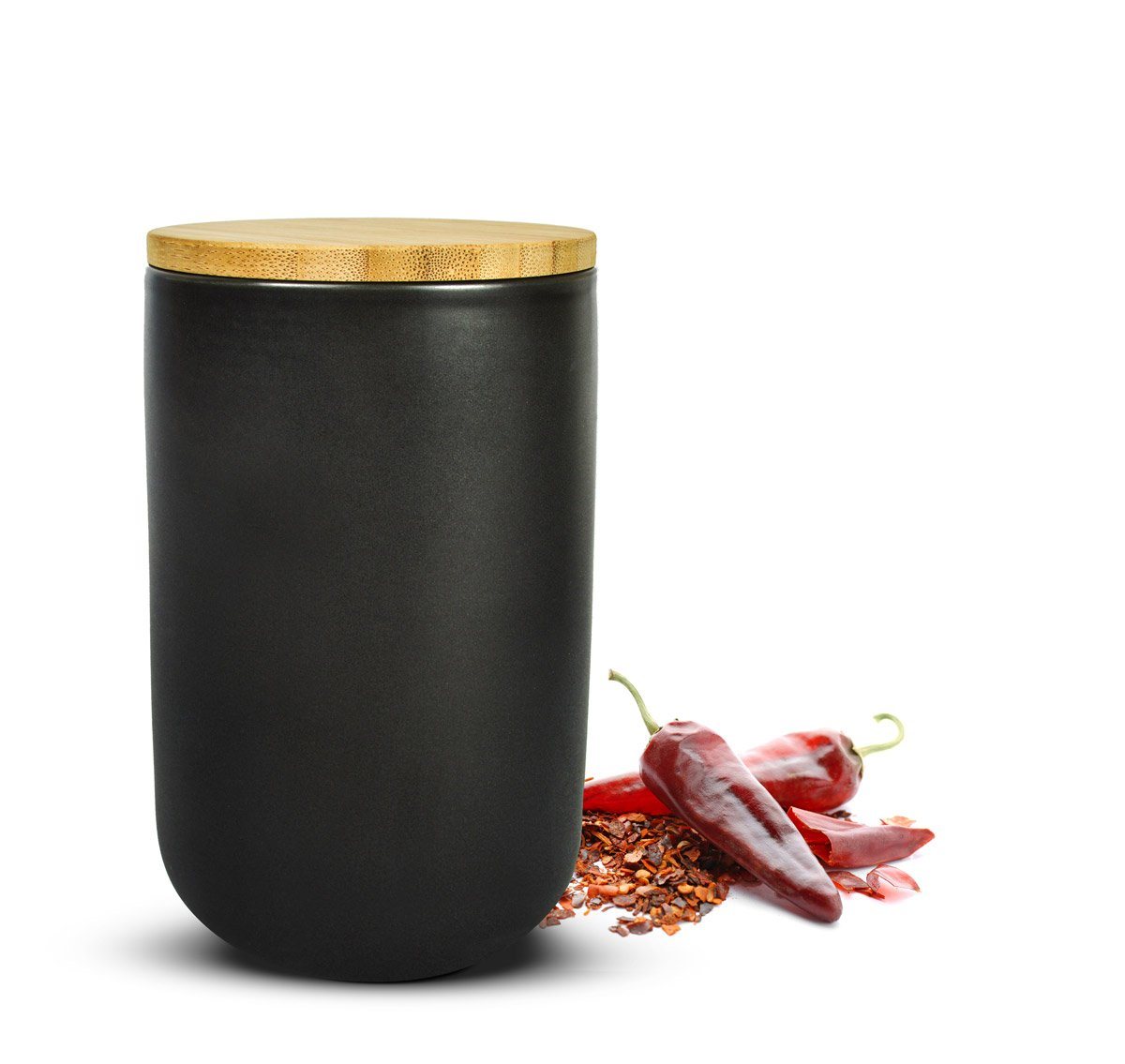 Sendez Vorratsdose Schwarze Vorratsdose 800ml mit Holzdeckel Keramik Vorratsbehälter Dose, Keramik, (Vorratsdose), Vorratsdose