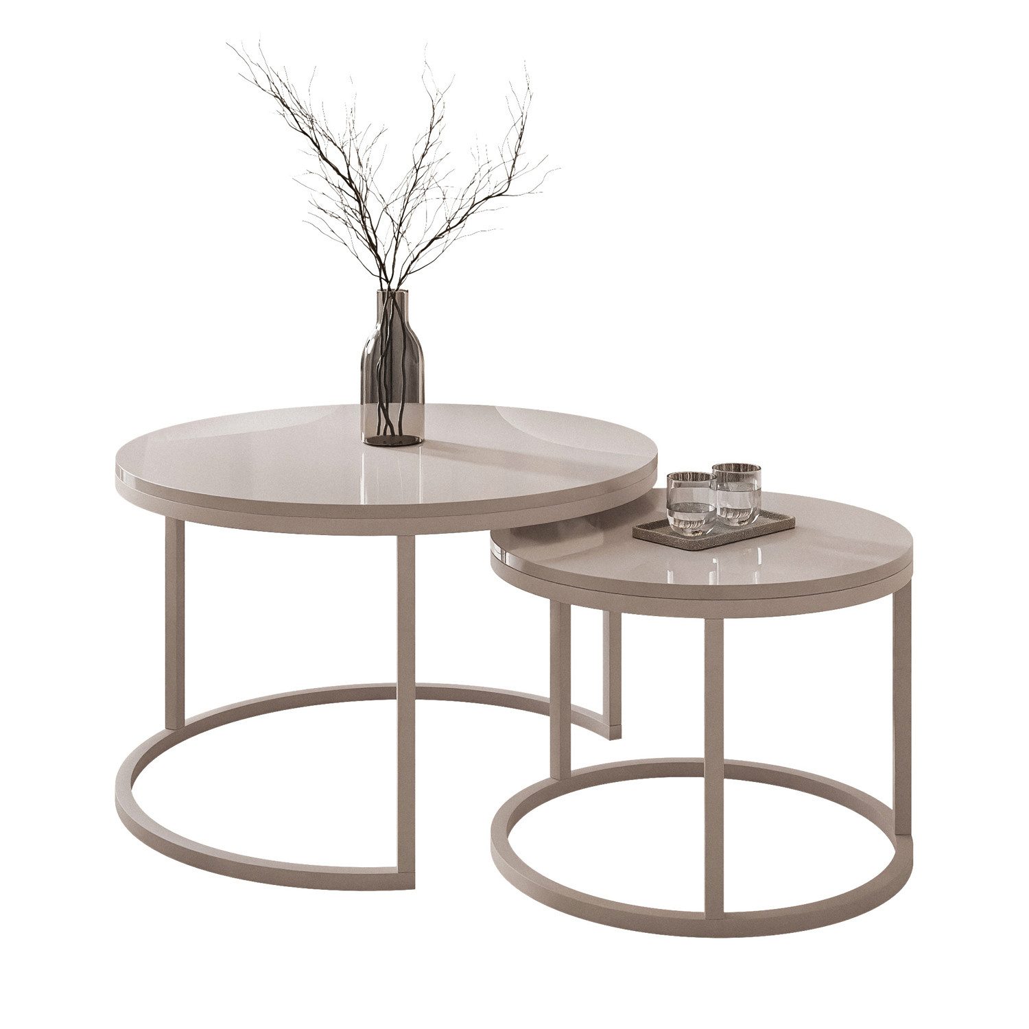 yourhouse24 Couchtisch Runder Inez 2in1, 50 & 70 cm, Kaschmir & Hochglanz (Set 2 in 1), Couchtisch mit hochglänzender Tischplatte