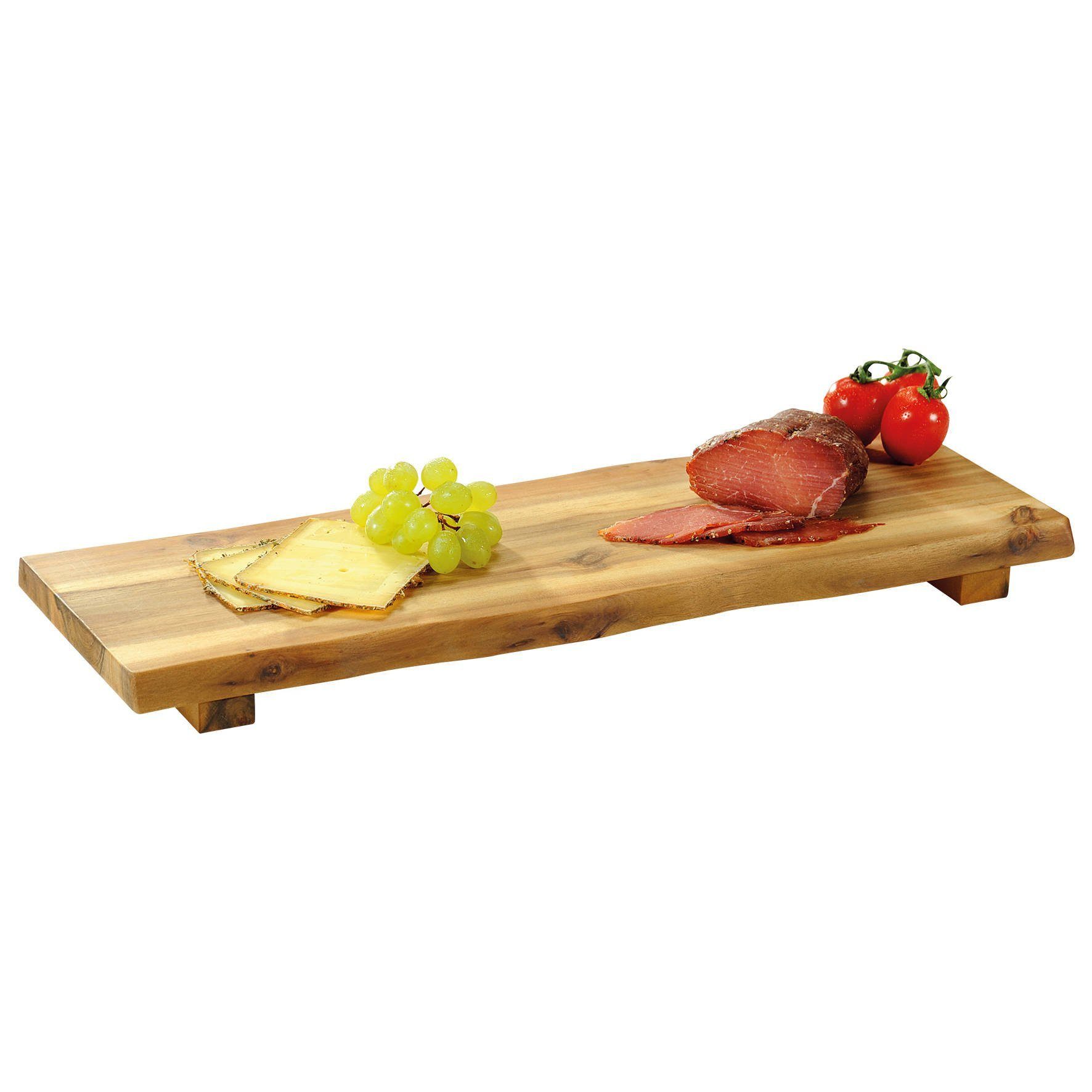 KESPER for kitchen & home Servierbrett Schneidebrett, Kazienholzbrett,  Dekoschneidebrett, (Maße: 53 cm x 19 cm x 4 cm hoch inklusive  Standleisten), mit Füßen, schmal, besonders messerschonend