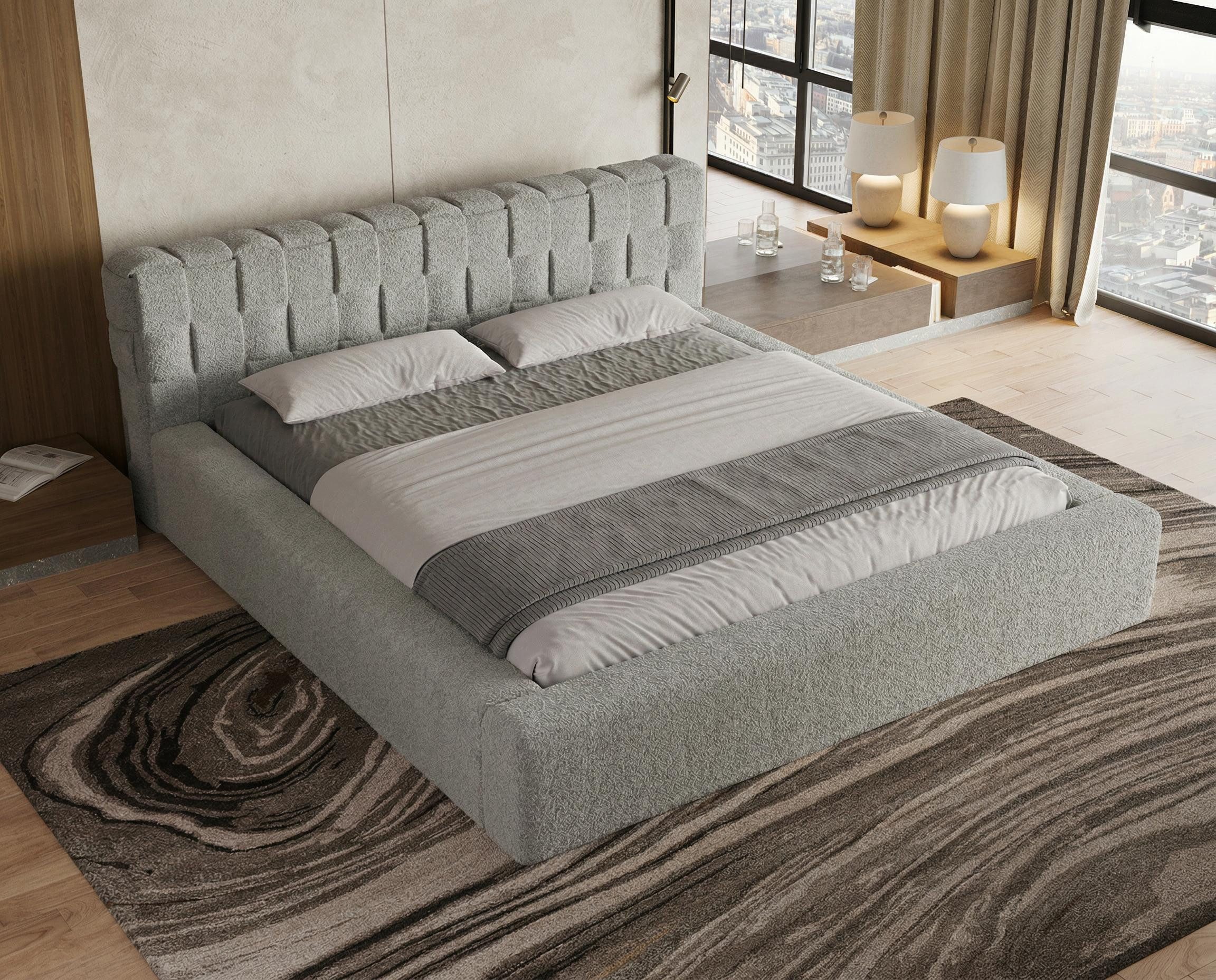 Chilly Möbel Polsterbett Bouclé Stoff mit Stauraum und Lattenrost Metallrahmen (Boxbett ohne Matratze in vielen Farben, 140x200 160x200 180x200 200x200cm), gepolstertem Kopfteil Bettkasten modern