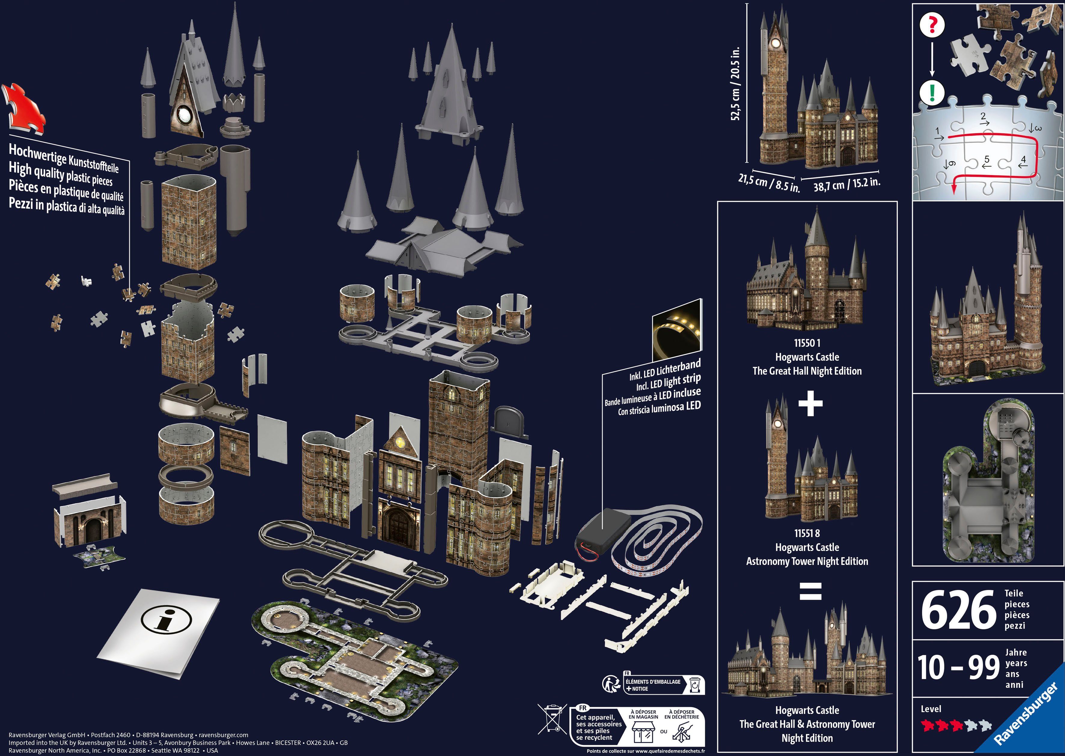 Ravensburger 3D-Puzzle Harry Potter Made - - Astronomieturm - weltweit FSC® Puzzleteile, Hogwarts Europe; Edition, Wald 626 Schloss in - Night schützt