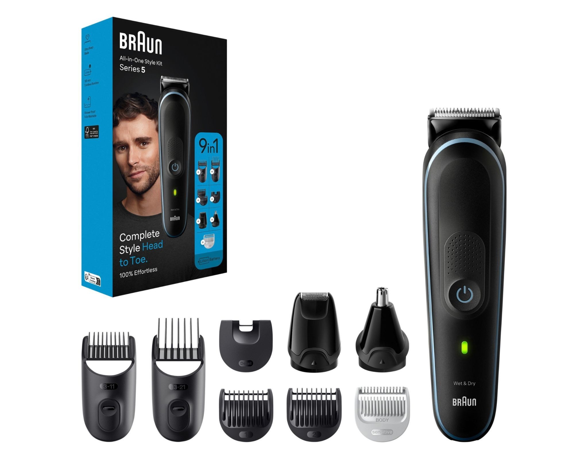 Braun Haarschneider 3,6 V Haar-/Barttrimmer Haarschneider Multigroom Kit 9-in-1 MGK5411, Set, für Trocken- und Nassrasur