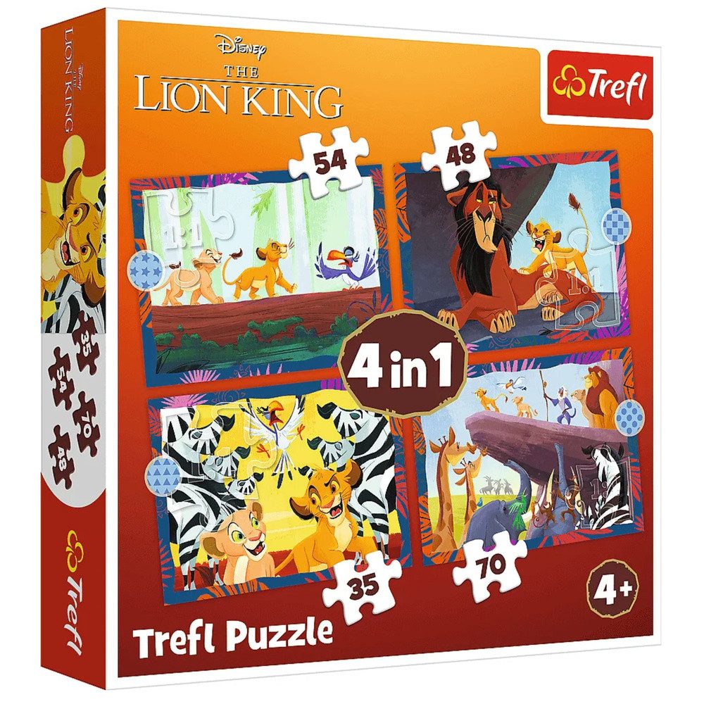 Trefl Puzzle Kinderpuzzle Legespiel Puzzleset, 207 Puzzleteile, 4 Puzzles in 1, 35/48/54/70 Teile, Disney-Motiv