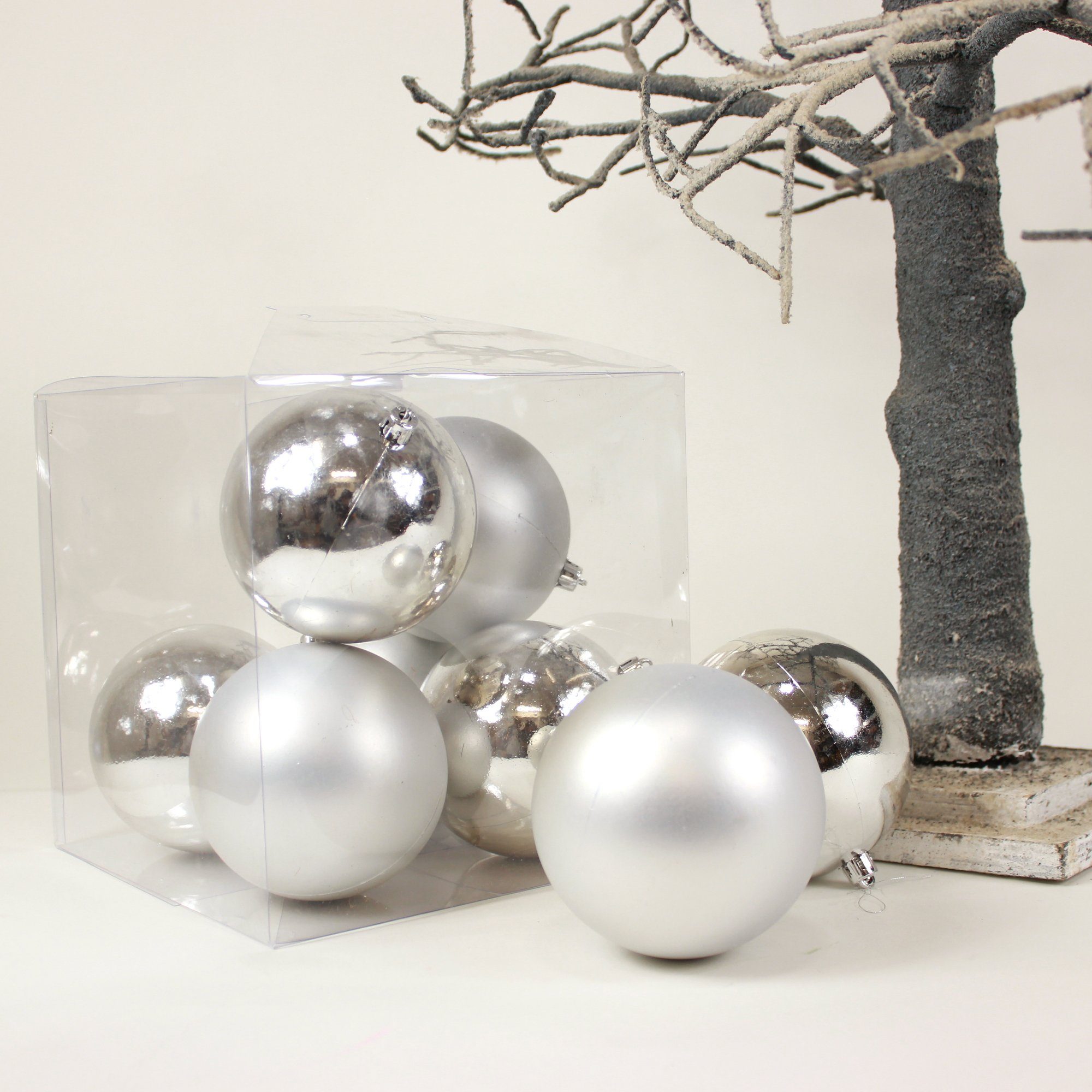 Lucht Weihnachtsbaumkugel Weihnachtskugeln 10 cm silber 8 Stück in der Box
