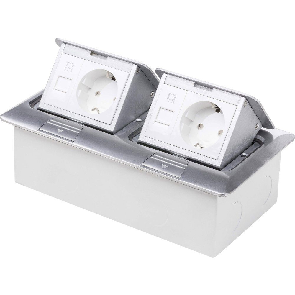 LEDmaxx Steckdose LEDmaxx 105627 2fach Fußboden-Einbausteckdose mit Cat5 Buchse, erhöht