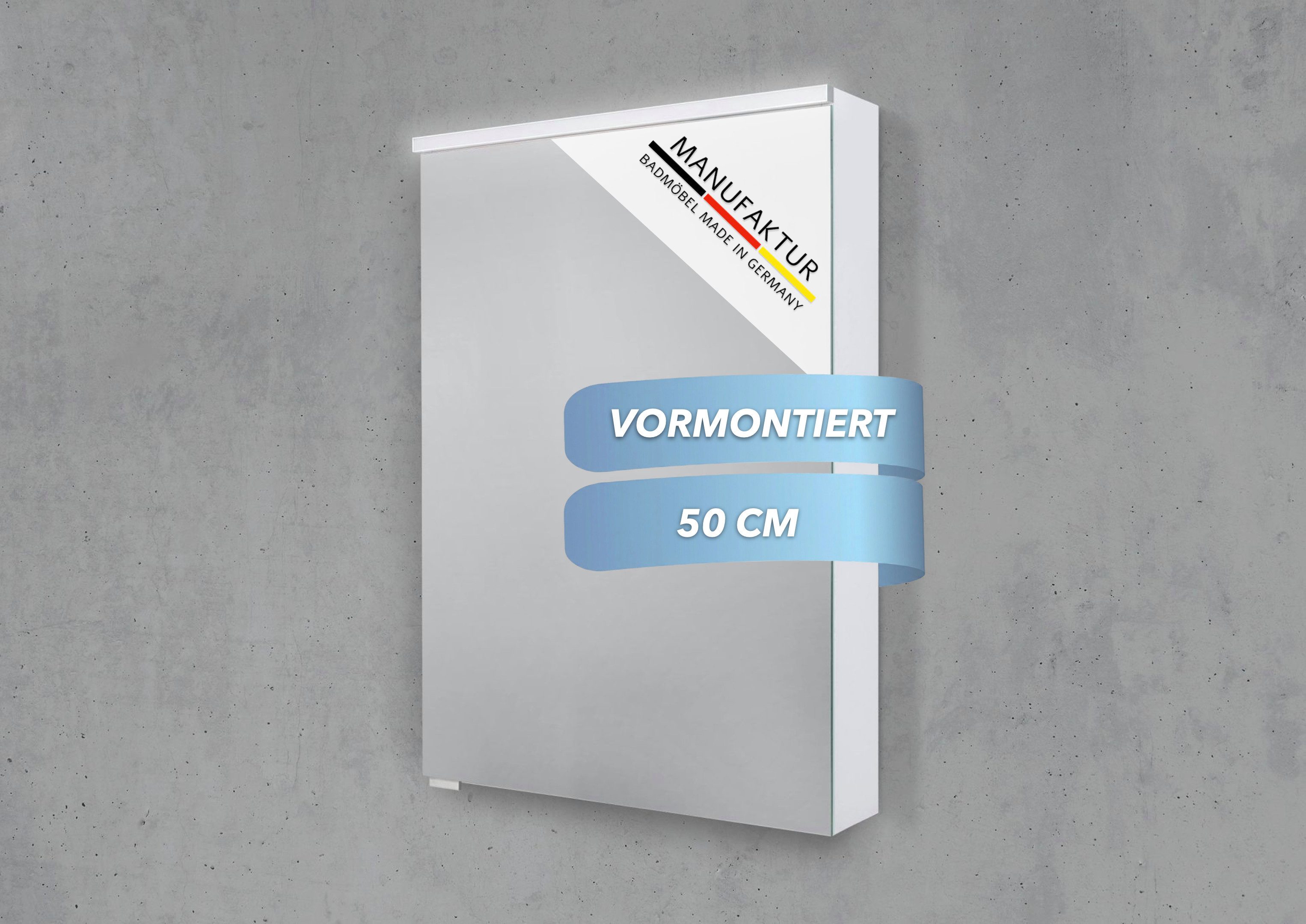 Intarbad Badezimmerspiegelschrank 1-türiger Spiegelschrank mit MULTI LED Beleuchtung, stufenlos dimmbar (Doppelspiegeltür, Holz-/ Lackdekore, Maße 50 cm, Höhe 71,8 cm, Glasfachböden, Magnetleiste & Kosmetikspiegel Ø 12 cm) Vormontierte Lieferung, Floatglas, 160 kg Traglast, Made in Germany
