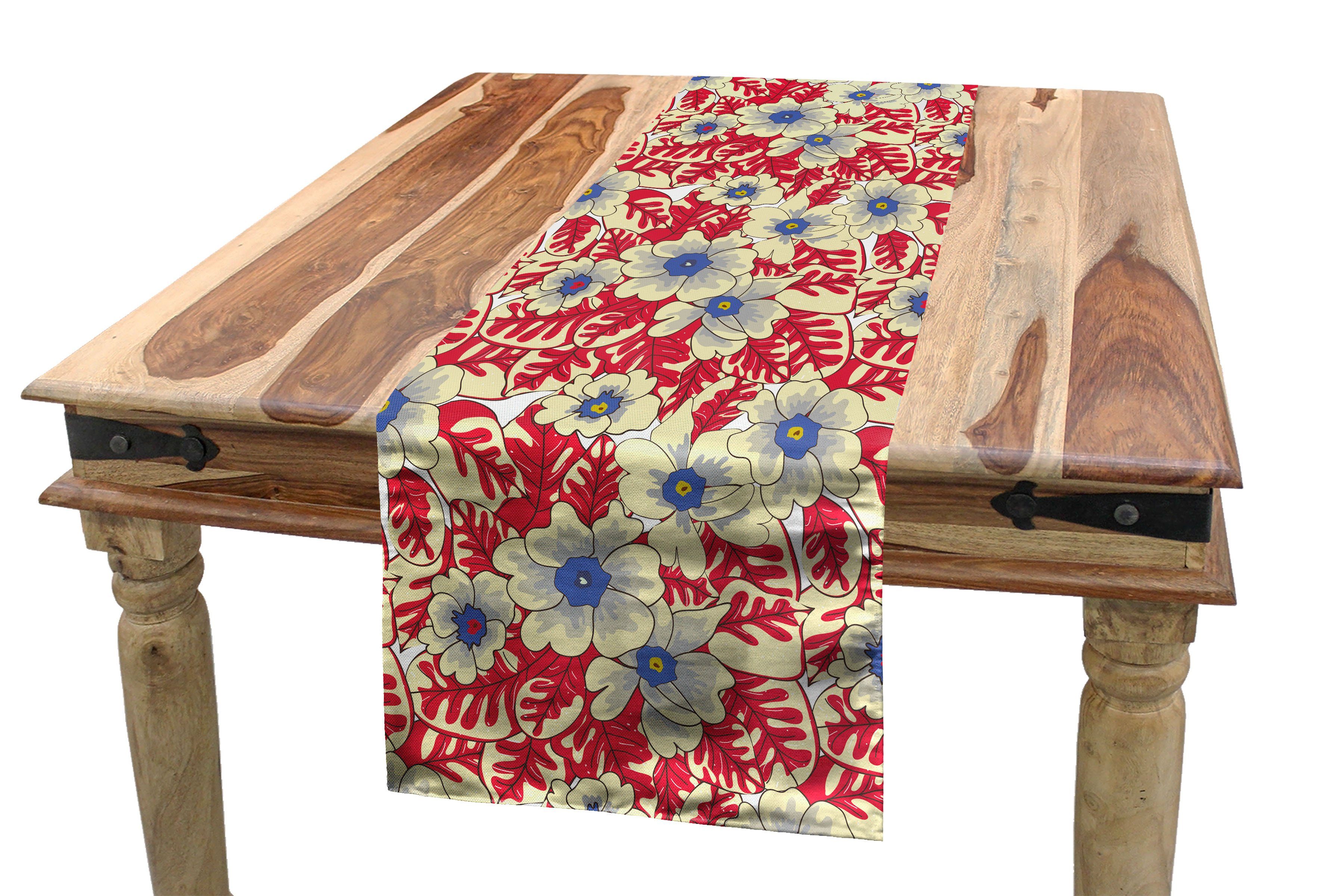 Abakuhaus Tischläufer Esszimmer Küche Rechteckiger Dekorativer Tischläufer, Blumen Frühlings-Blumen und gefärbtes Blatt