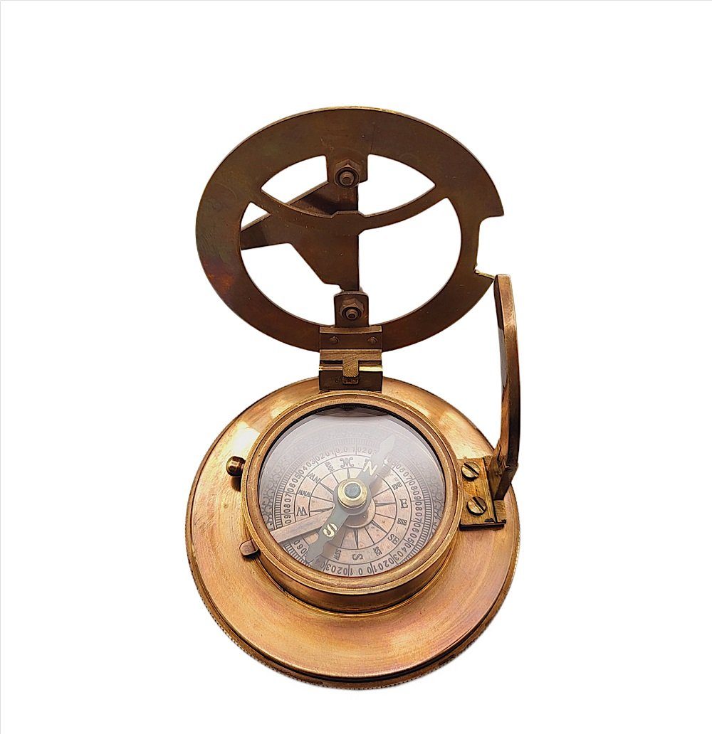 Linoows Sonnenuhr- Reproduktion Dekoobjekt Dosenkompass, Marine- Sundial Kompass,