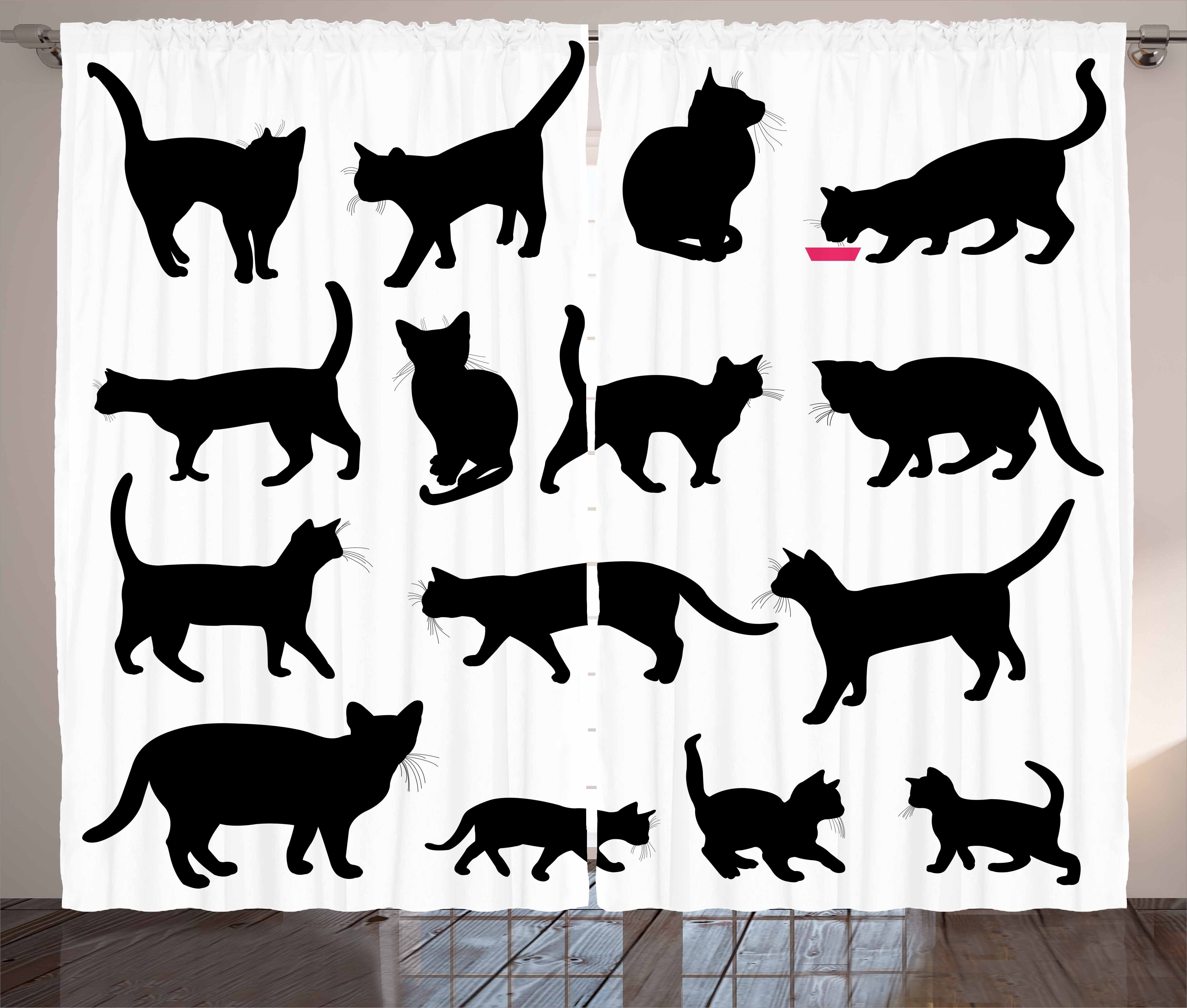 Gardine Schlafzimmer Kräuselband Vorhang mit Schlaufen und Haken, Abakuhaus, Katze Schwarz Kätzchen Haustiere Paws