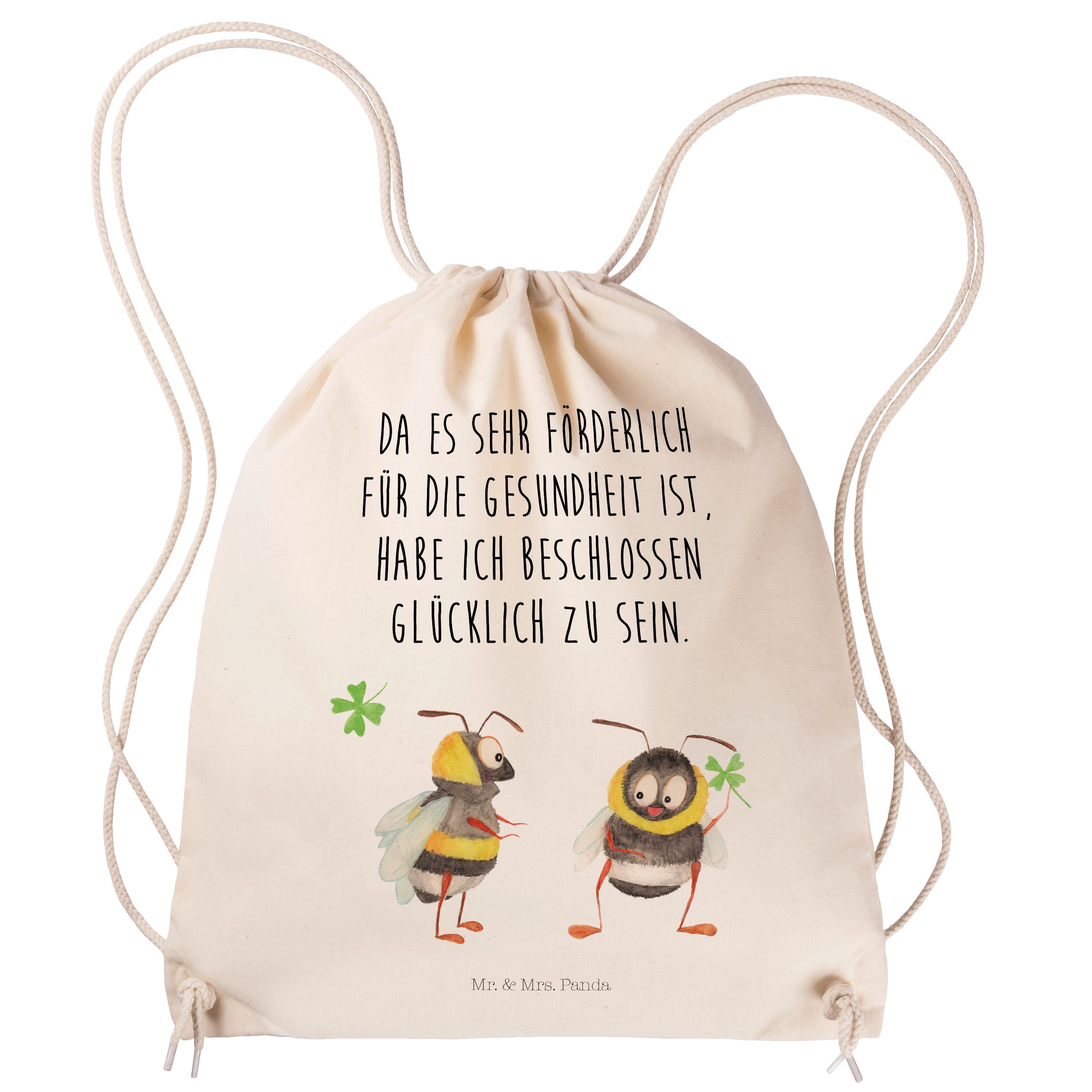 Mr. & Mrs. Panda Sporttasche Hummeln mit Kleeblatt - Transparent - Geschenk, Stoffbeutel, Sportbeu (1-tlg) | Canvas-Taschen