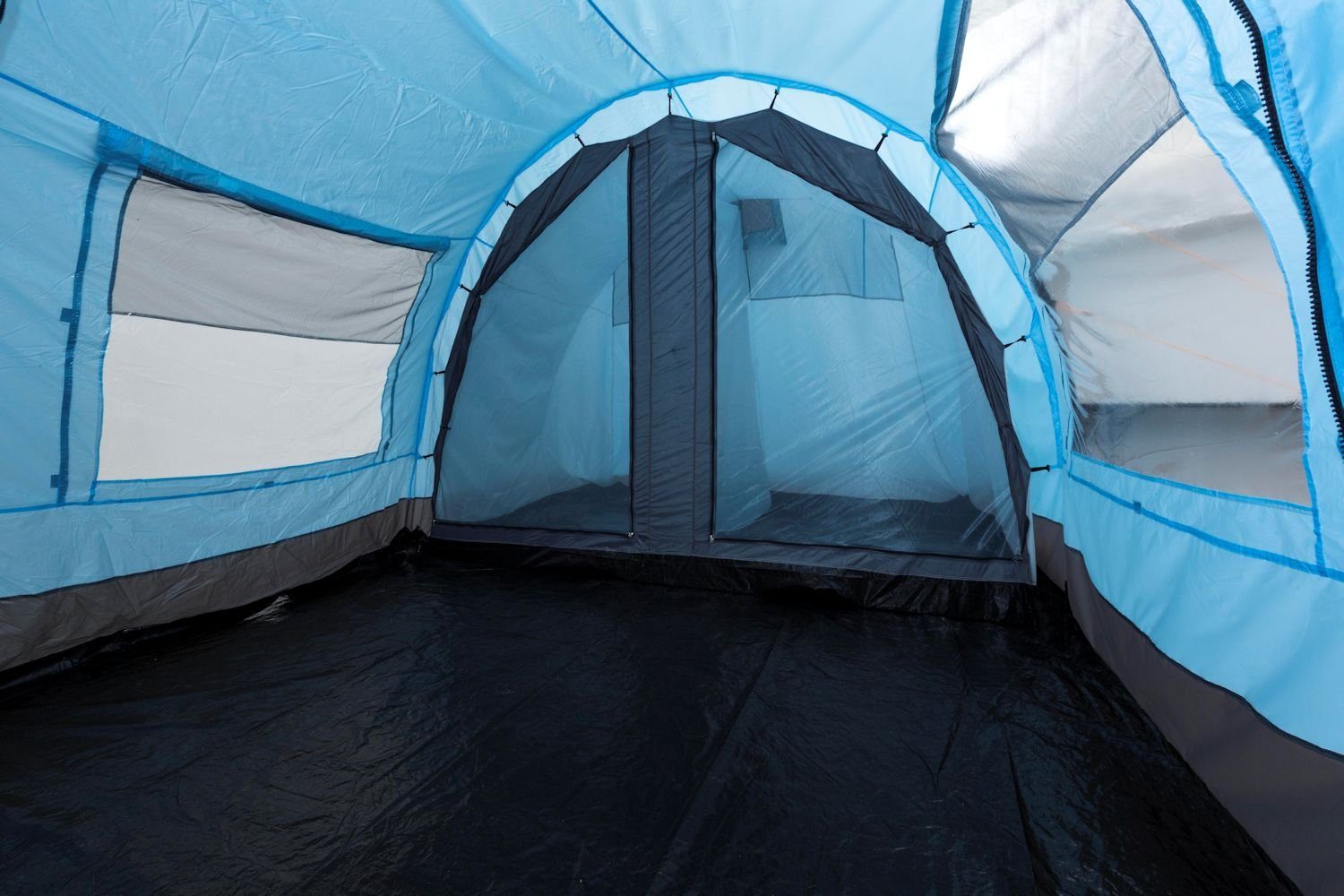 CampFeuer Tunnelzelt Zelt Relax6 für 6 Grau, 5000 / mm Wassersäule, Hellblau Personen, 6 Personen