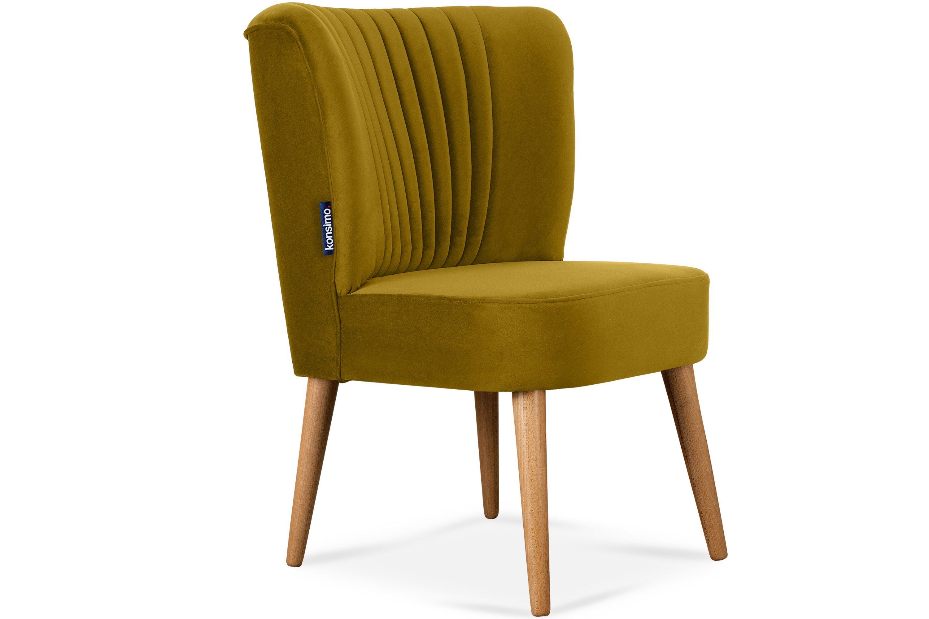 gebeizter Konsimo aus DUCO gelb Beinen Sessel Rückenlehne, an | hohen auf der Buchenholz Ziernaht gelb/Eiche Eiche Cocktailsessel (1-St),