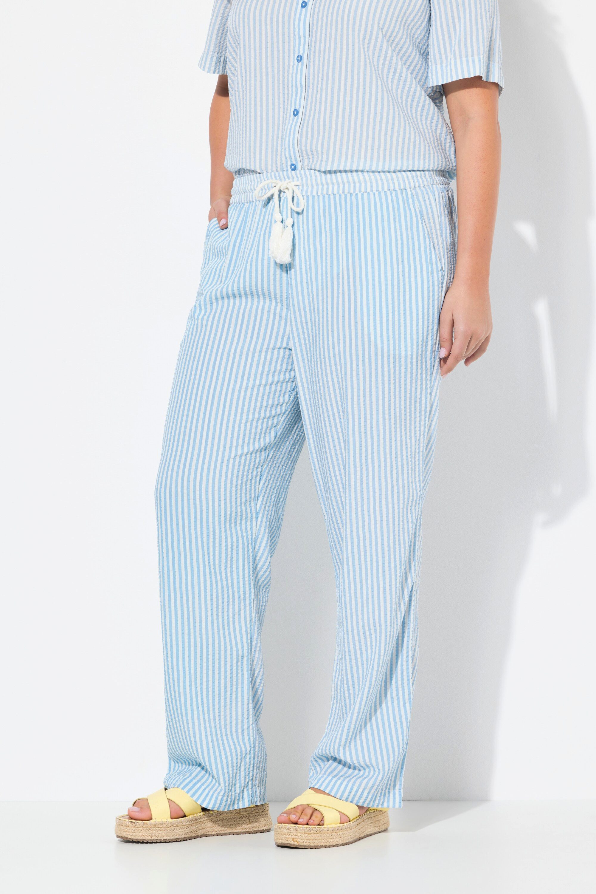 Ulla Popken Schlupfhose Streifenhose Rose Seersucker weites Bein günstig online kaufen