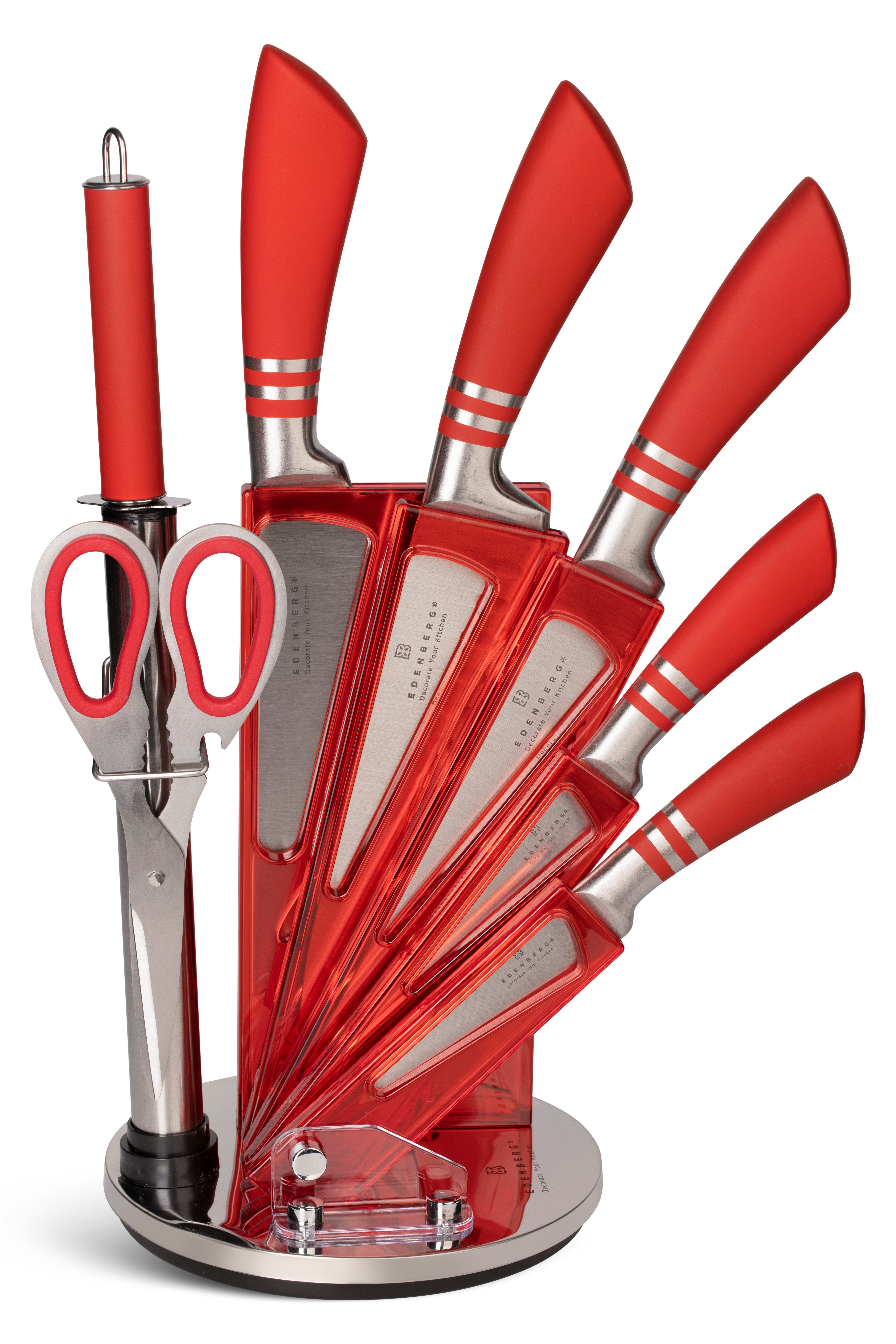 Ticca Ножи-Set, Einteilige Kohlenstahlklingen, ergonomische Griffe, Drehständer