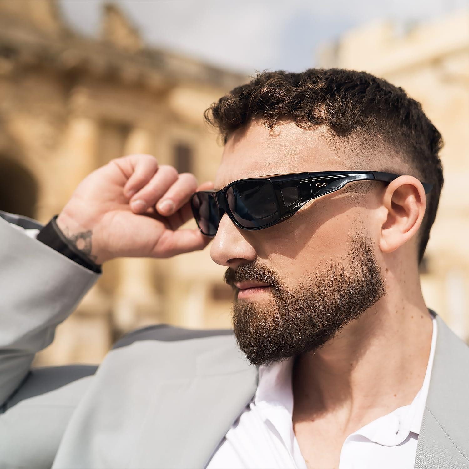 LuxusKollektion Sonnenbrille Sonnenbrille Fitover Überbrille polarisiert UV400 L Schwarz Grau