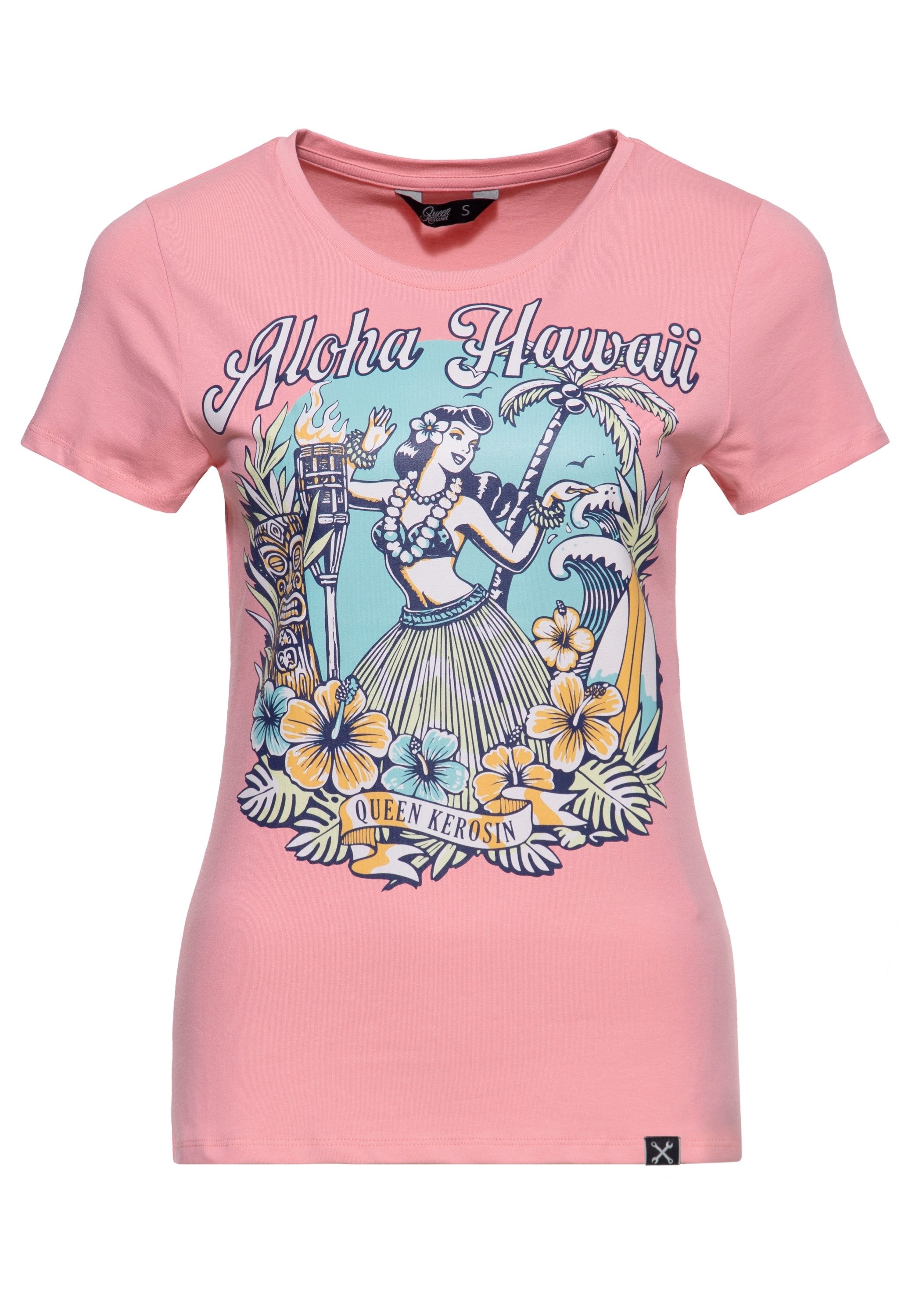 QueenKerosin Print-Shirt Aloha Hawaii (1-tlg) mit Hula-Girl Motiv