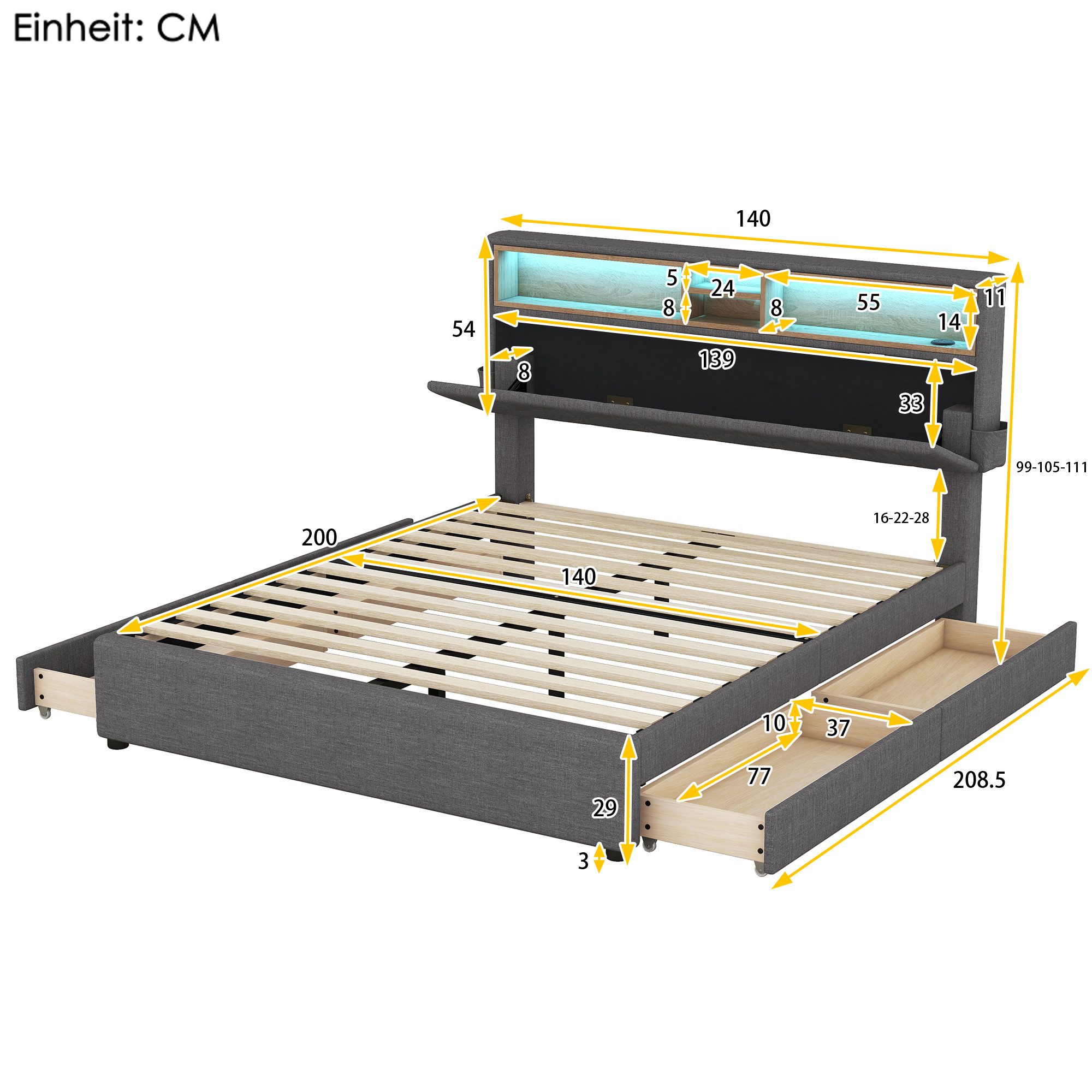 TavilaEcon Polsterbett Jugendbett Doppelbett mit aufladen günstig online kaufen