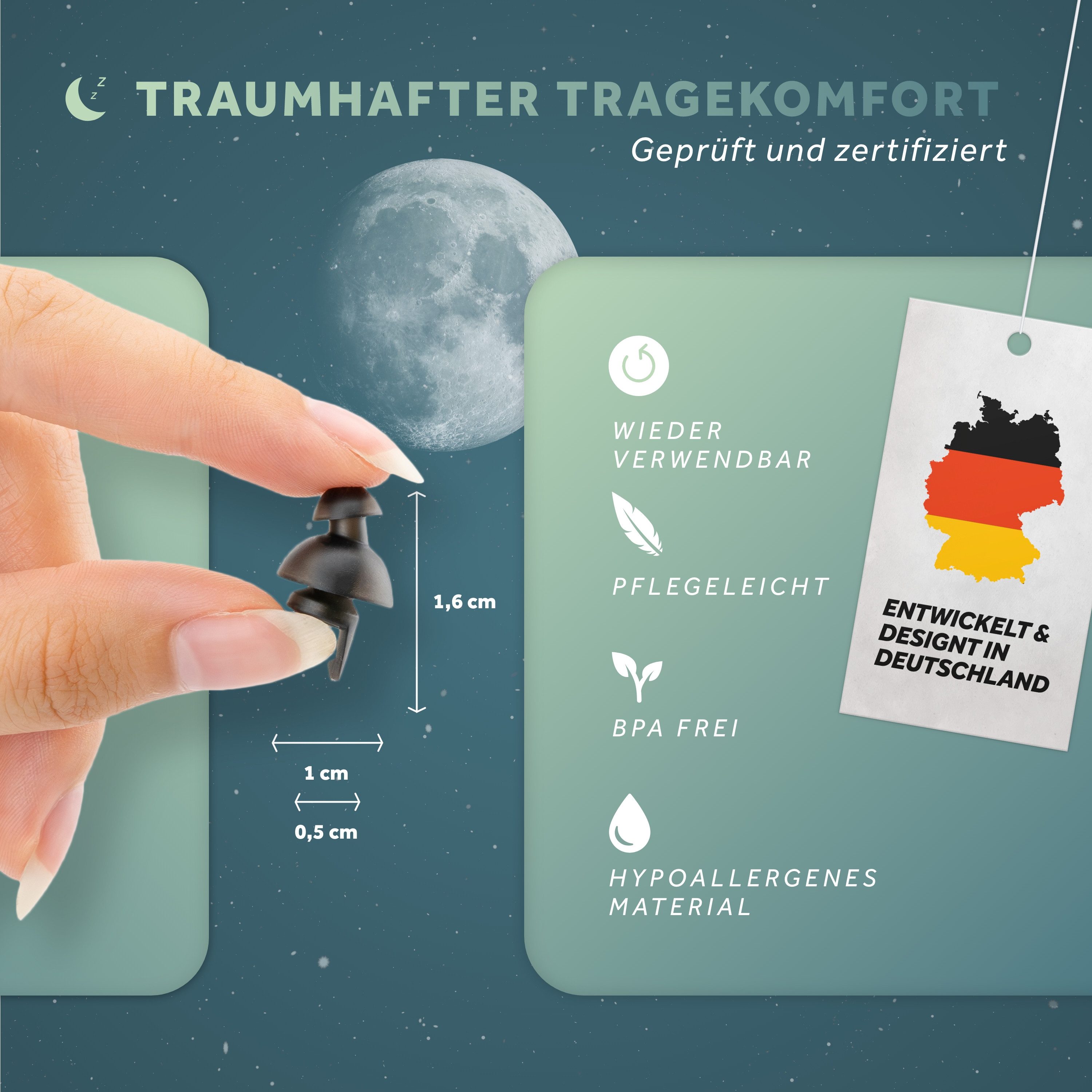 Schallwerk Gehörschutzstöpsel Dream+ Ohrstöpsel zum Schlafen - Gehörschutz für Seitenschläfer, für kleine Ohren geeignet