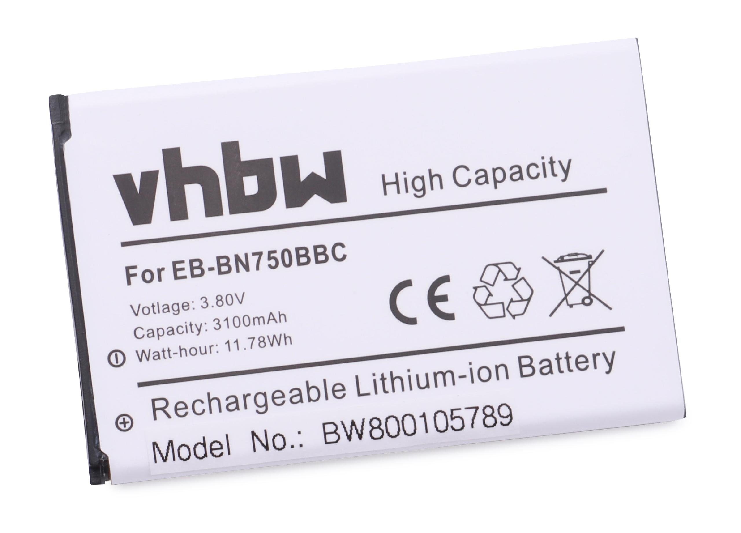 vhbw Tablet-Akku passend (3100mAh, Note Mobilfunk für Samsung SM-N750S, Galaxy Li-Ion) SM-N9008S 3,8V, mAh 3100 SM-N750K,