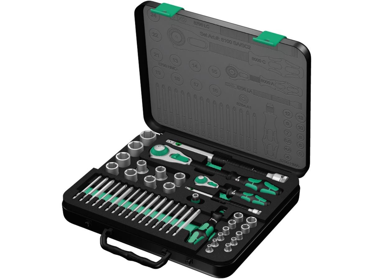Wera Umschaltknarre Wera 8100 SA/SC 2 Zyklop Speed-Knarrensatz 43 tlg (Set), metrisch, 1/4 und 1/2 Zoll, im stabilen Metallkoffer