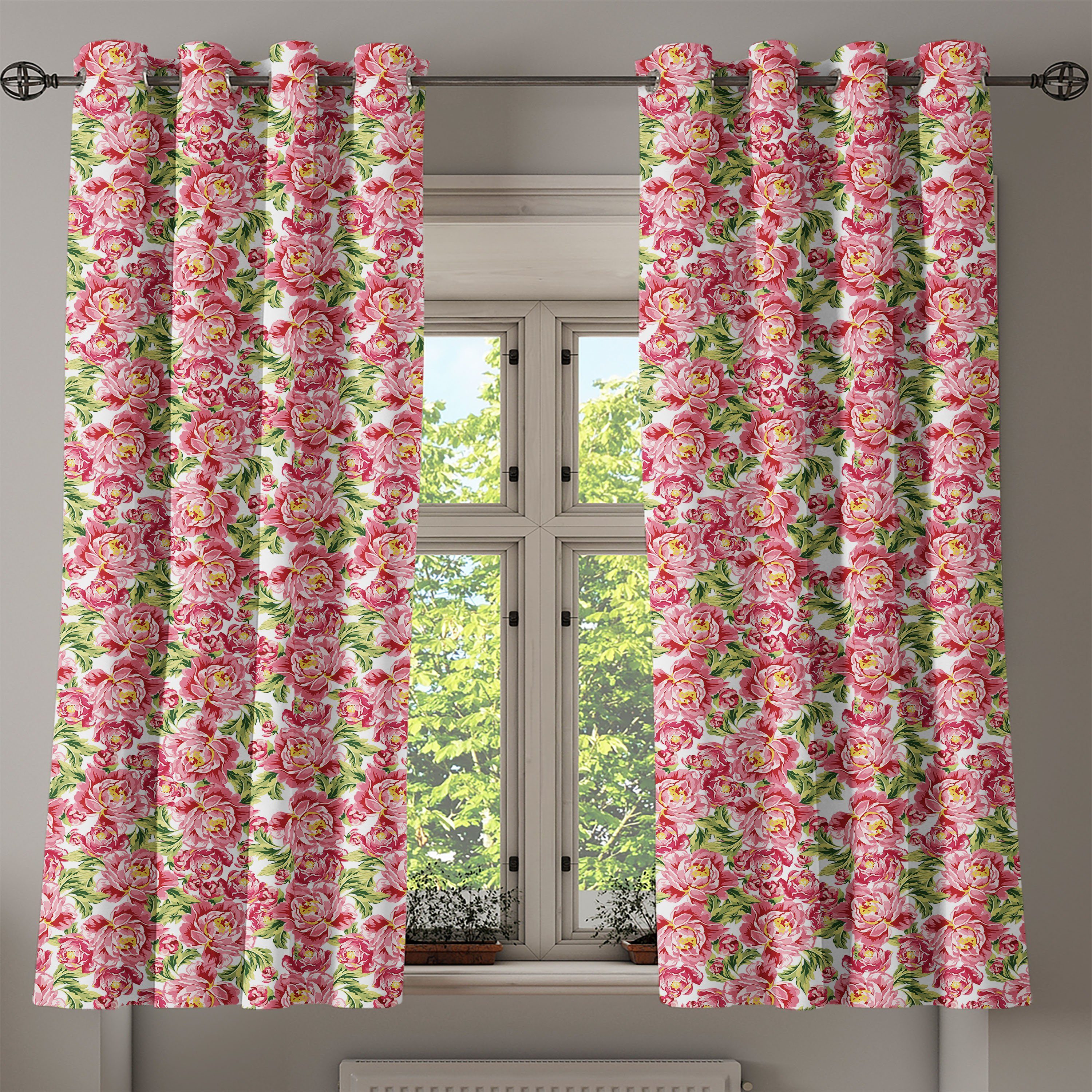 für Gardine Schlafzimmer Romantisch 2-Panel-Fenstervorhänge Abakuhaus, Wohnzimmer, Pfingstrose Vintage Dekorative Bouquet