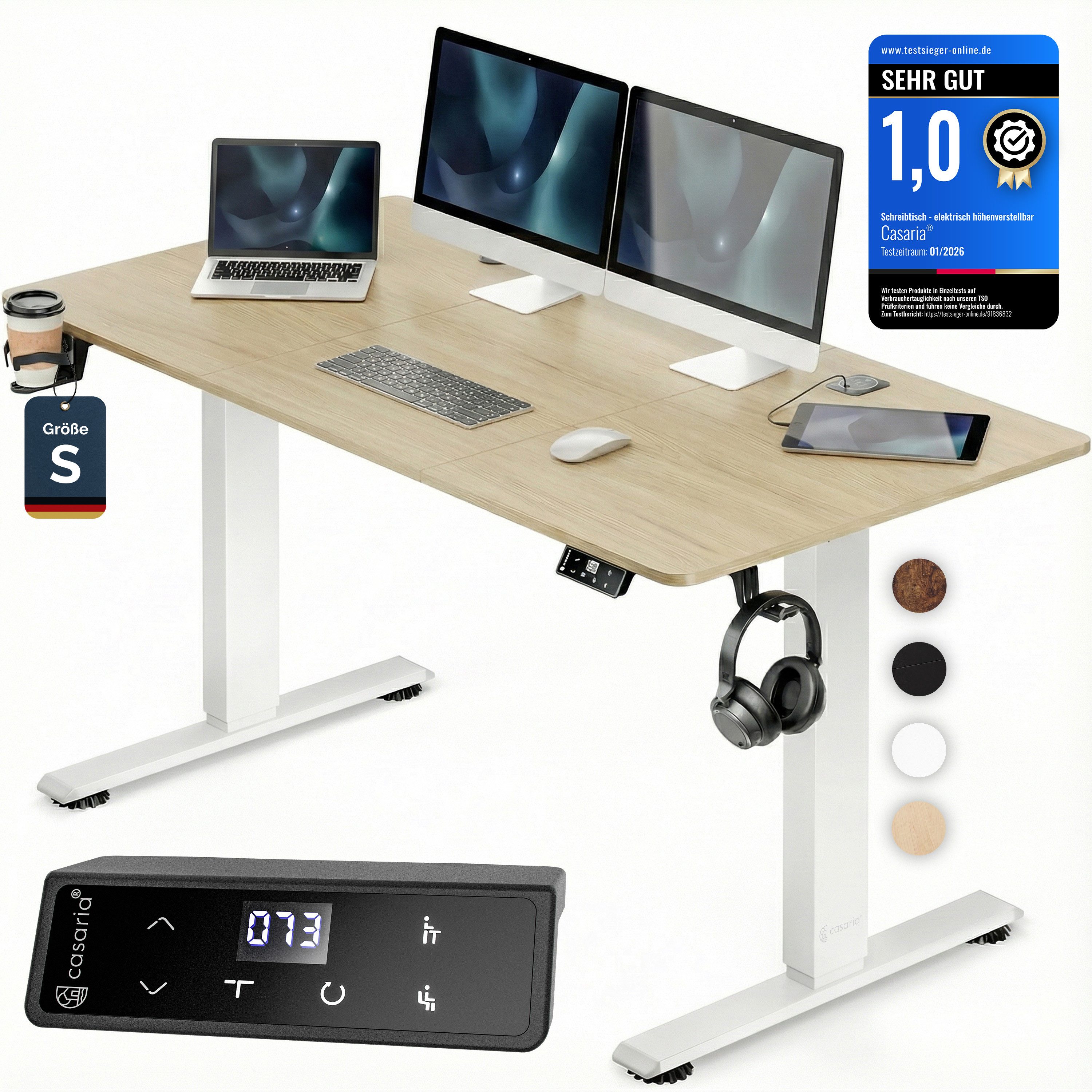 Casaria Schreibtisch Elektrisch höhenverstellbar Memory-Funktion Sitz-/Steherinnerung, Höhenverstellbar elektrisch mit Wireless Charger 120 / 140 / 160 cm