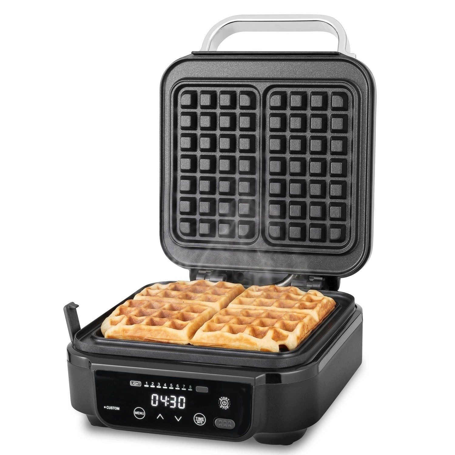 KLAMER Waffeleisen 1200W, Abnehmbare Platten, 5 Programme, 8 Stufen, 1200 W, Abnehmbare Platten, 5 Programme, 8 Bräunungsstufen