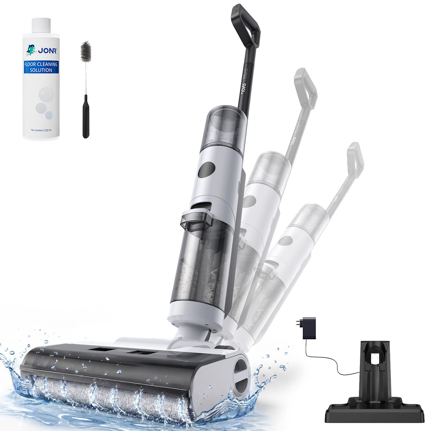 JONR Nass-Trocken-Akkusauger ED12 Kabelloser Sauger Kantenreinigungsbürste 6mm, Selbstreinigung, 200,00 W, Kantenreinigungsbürste 6mm, 850mL Wassertank, Anti-Verwirrungs-Haar, Kabelloser Nass- und Trockensauger und Wischmopp, 850mL Wassertank, Anti-Verwirrungs-Haar Wischmopp