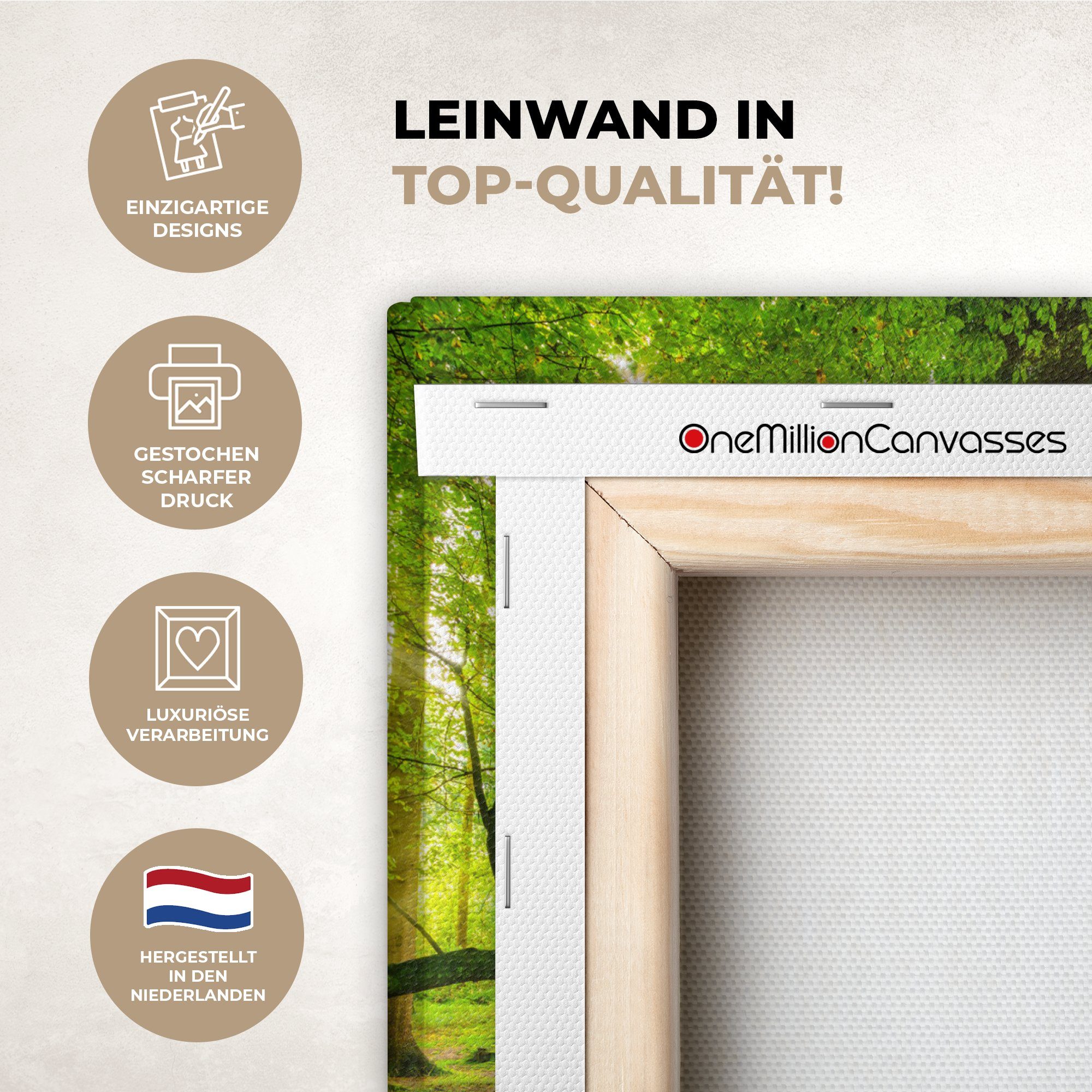 OneMillionCanvasses® Leinwandbild Wald - Landschaft - Wasser - Bäume - Sonne - Grün - Natur, Fotodruck (1 St), Leinwand Canvas Wandbild, Wanddekoration 20x30 cm