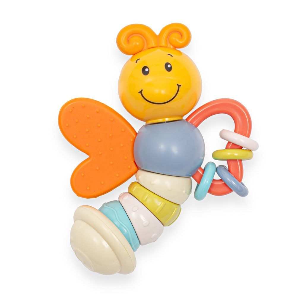 BABY MIX Rassel Greifling Babyspielzeug Schmetterlingsrassel (Spar-Set, 1-tlg., 21 x 14 cm abwaschbar), Schmetterlingsform, Greifringe, abwaschbar, ab Geburt
