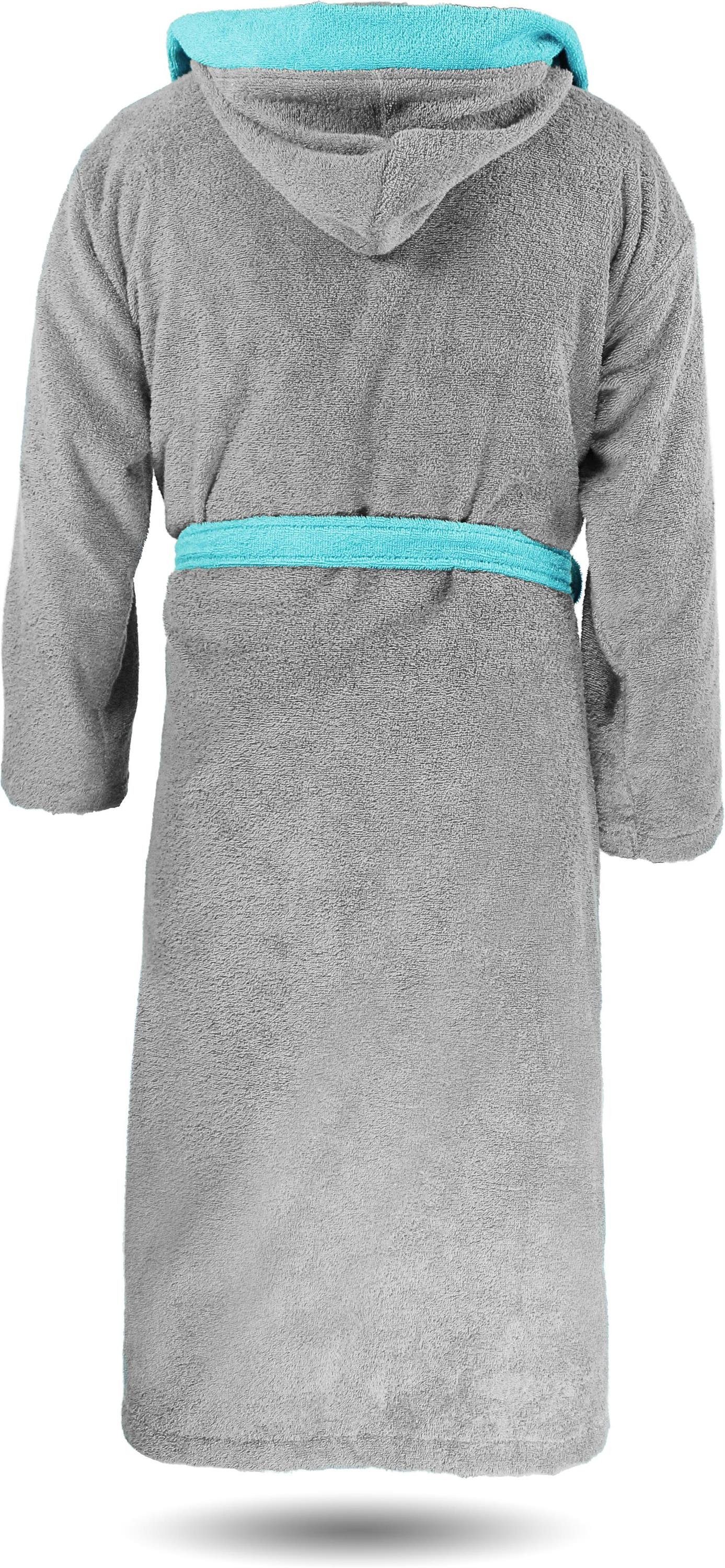 normani Damenbademantel, 122, Baumwolle, Baumwolle Kapuze, 100 aus für Damen Saunamantel Herren und Bindegürtel, % Grau/Blau
