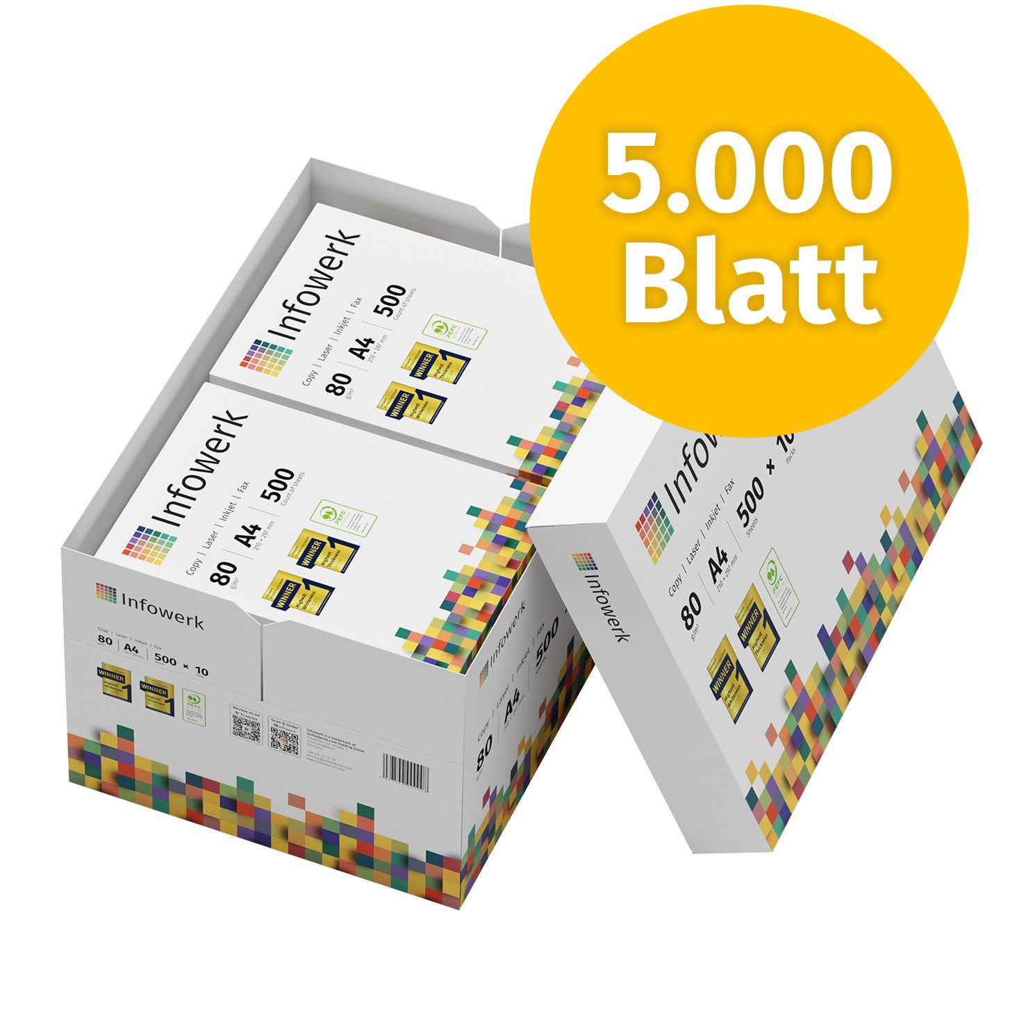 Infowerk Druckerpapier Копировальная бумага 5000 Blatt A4 80g Premium Weiß Testsieger PEFC