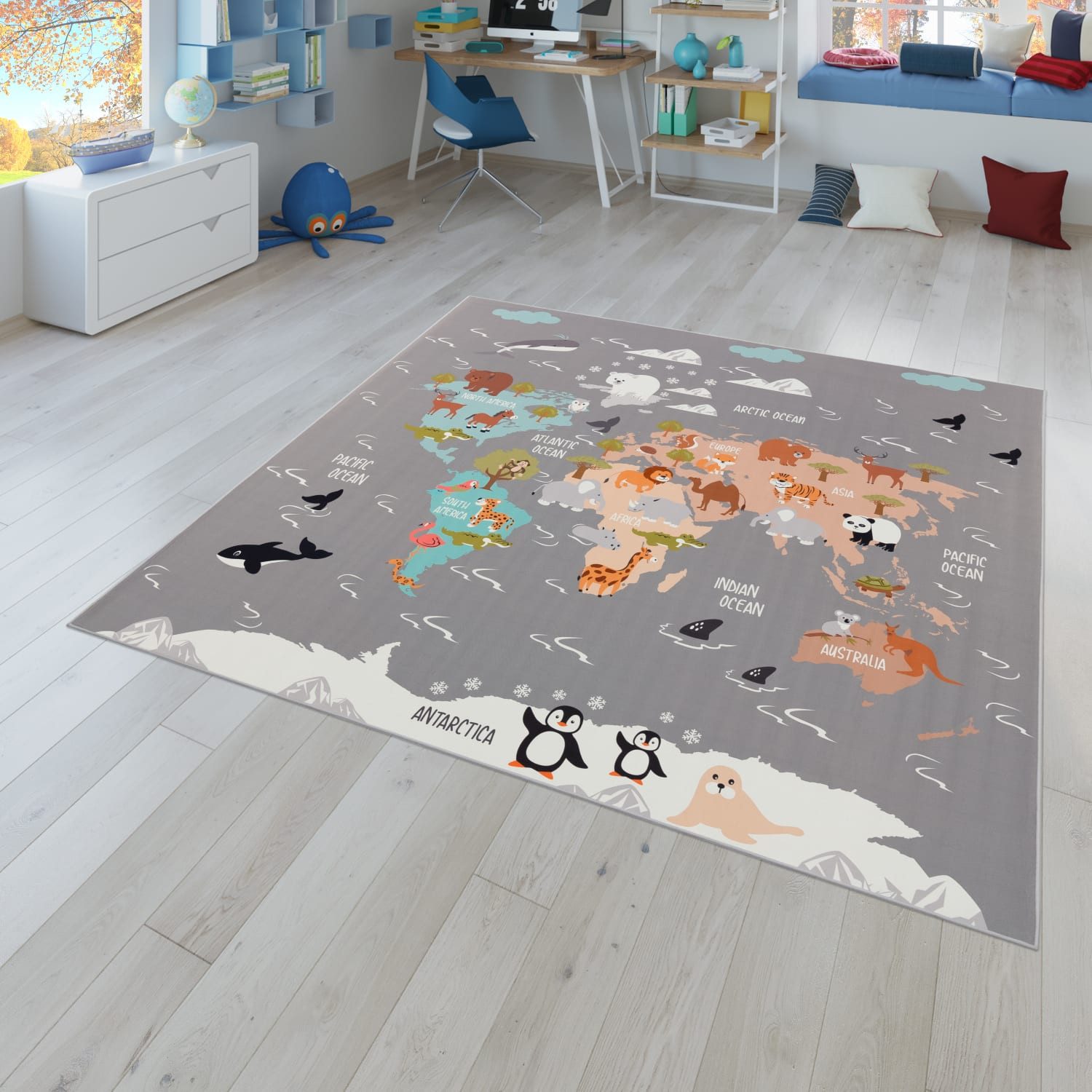 TT Home Teppich Kinderzimmer, Quadrat, Höhe: 4 mm, Kinderzimmerteppich Teppich Junge Mädchen Kinderteppich Rutschfest Tie