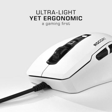 ROCCAT Gaming Mouse Kone Pure Ultra-Light White Mäuse (Gamer Maus Ergonomisch mit AIMO RGB Beleuchtung, 7 Tasten, 2D-Titan-Wheel, Optisch, Owl-Eye Sensor mit 16.000 dpi)