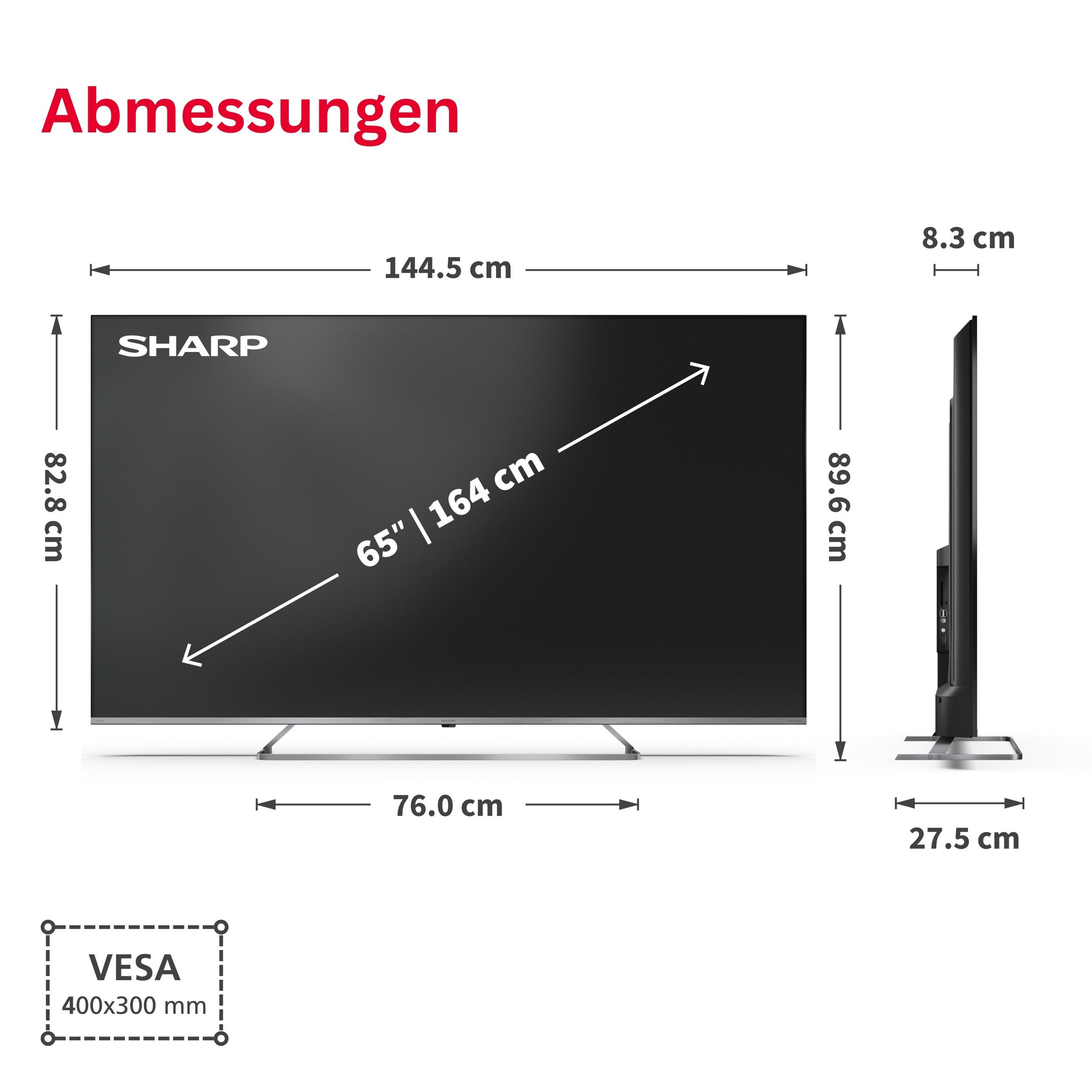 Sharp 65JP7765E QLED-Fernseher (164 cm/65 Zoll, 4K Ultra HD, Google TV, Google TV, Mini-LED, HDR Dolby Vision, Harman Kardon Sound)